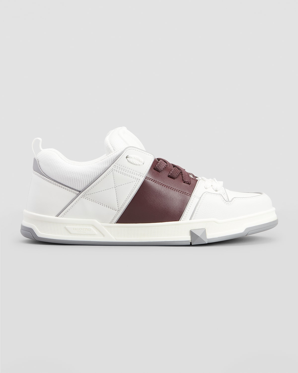 Valentino Open Skate Contrast-stripe Leather And Woven Low-top Trainers In White/bordeaux