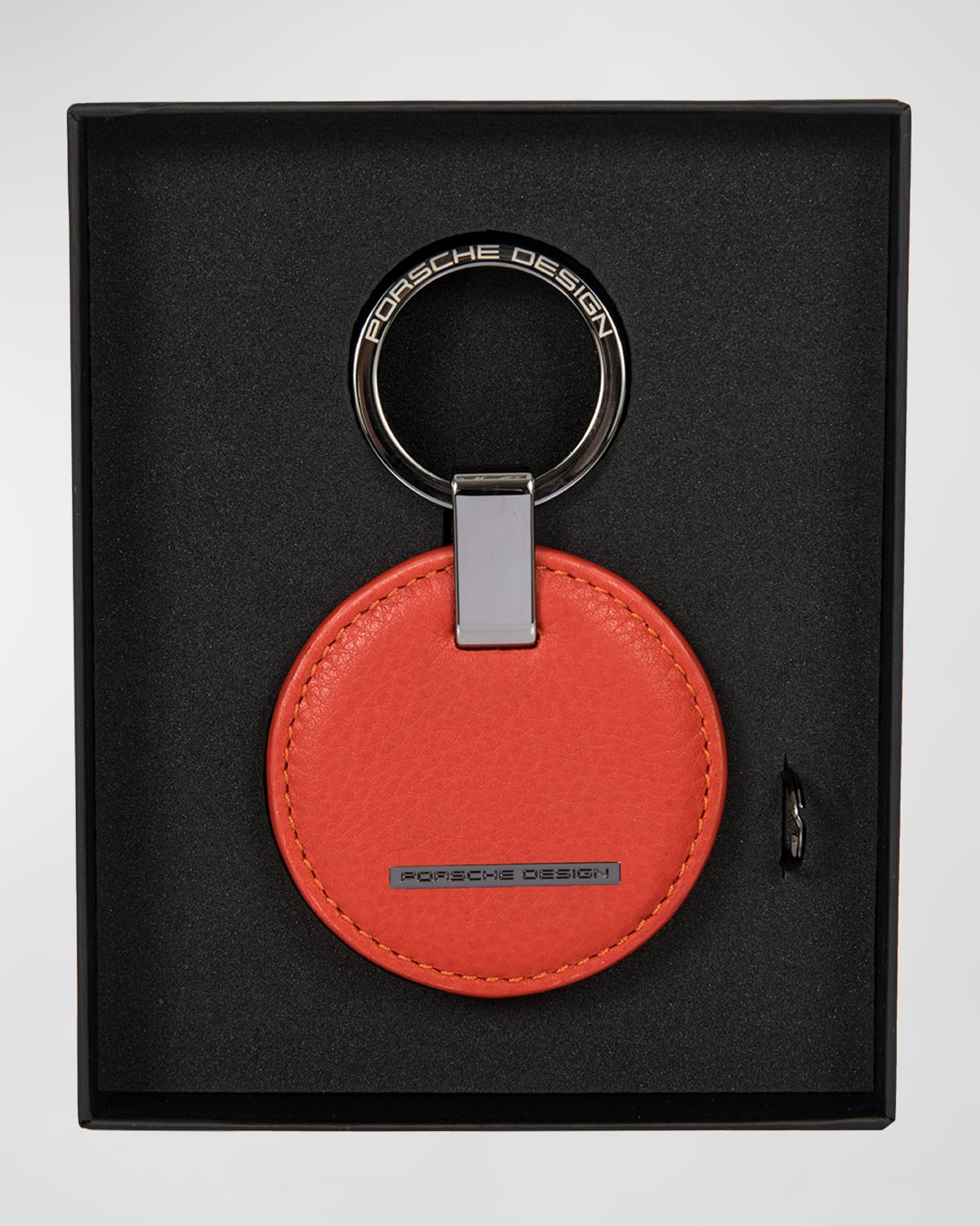 Shop Porsche Design Men's Circle Leather Logo Keyring In Lava Orange