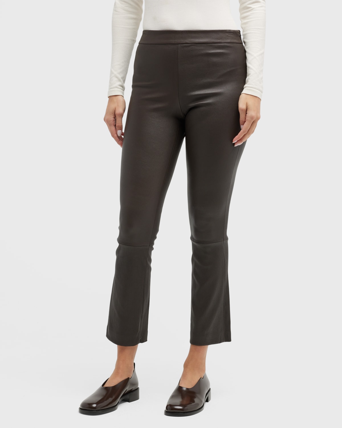 Theory Urban Leather Slim Kick Pants In Chocolate Brown