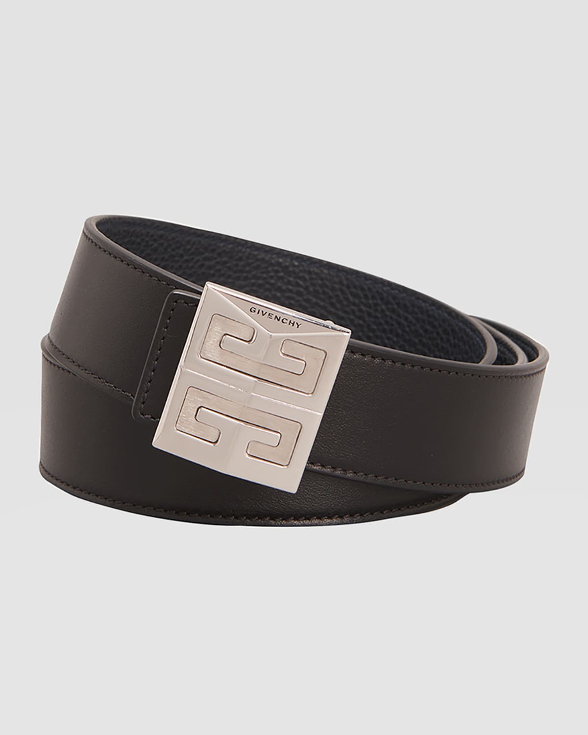 Shop Givenchy Men's 4g-buckle Reversible Leather Belt In Dark Grey/grey