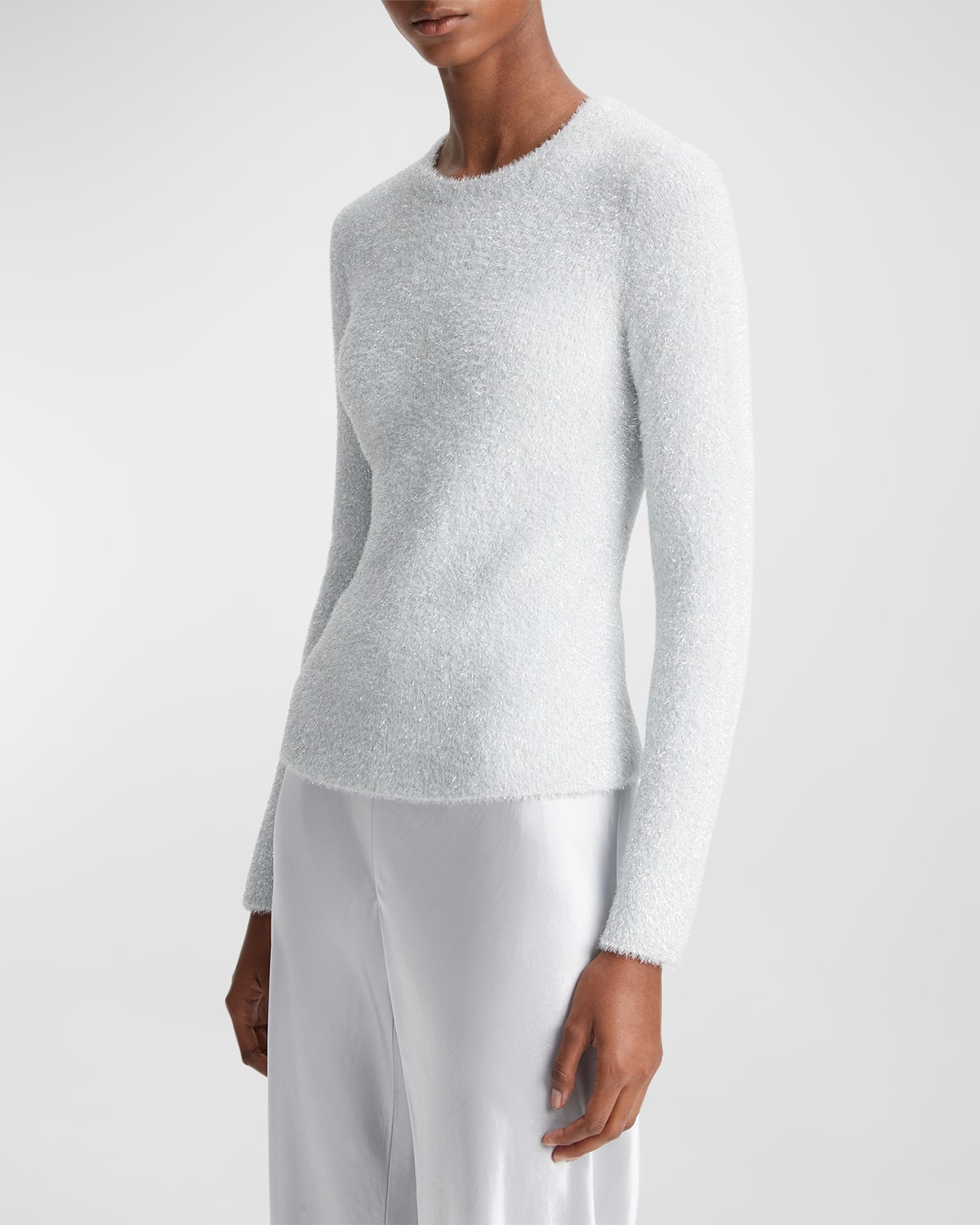 Shop Vince Lurex Eyelash Knit Pullover Top In Offwhitesilver