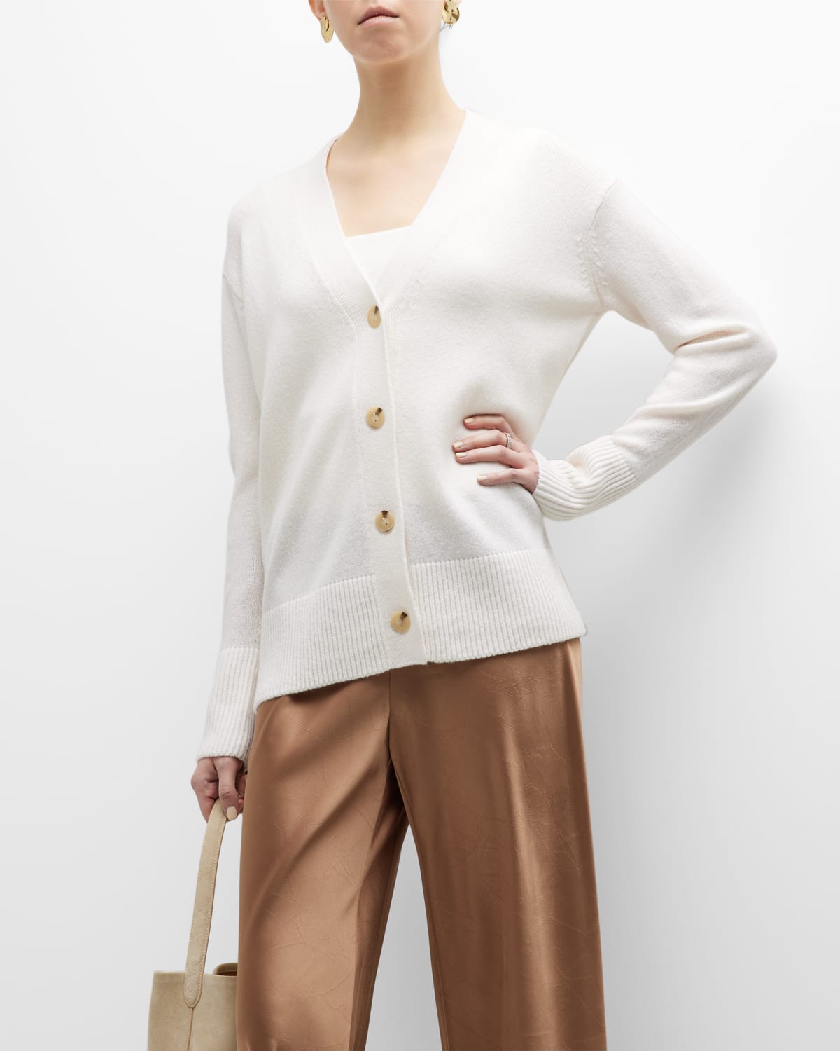 Vince Wool-blend Weekend Ribbed Cardigan In Off White