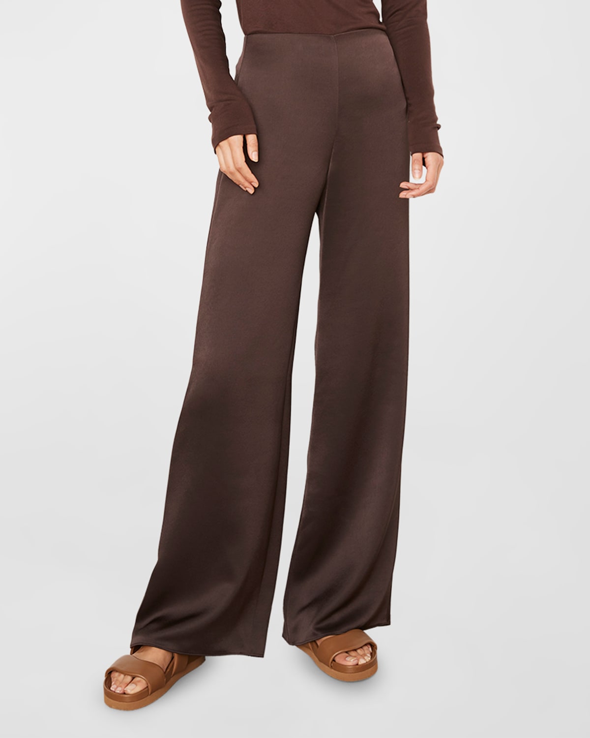 Vince High Waist Satin Wide Leg Pants In Truffle