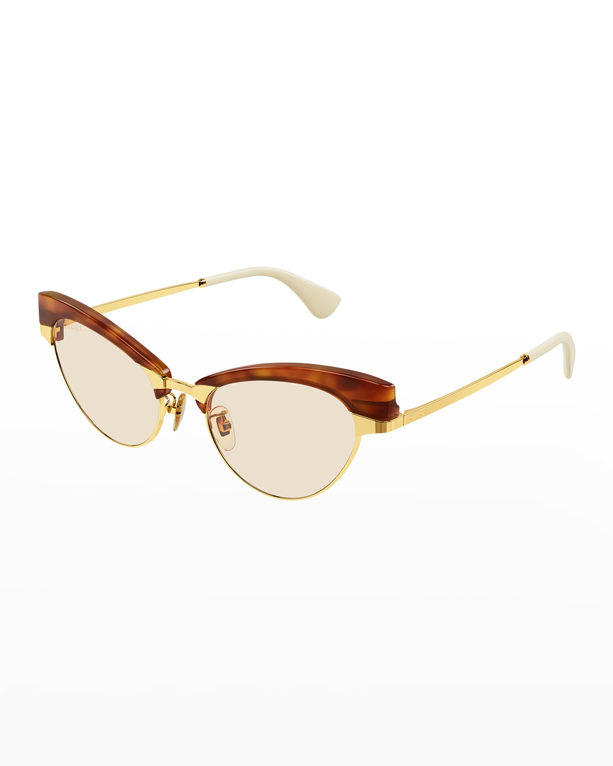 Gucci Havana Acetate & Metal Cat-eye Sunglasses In Gold