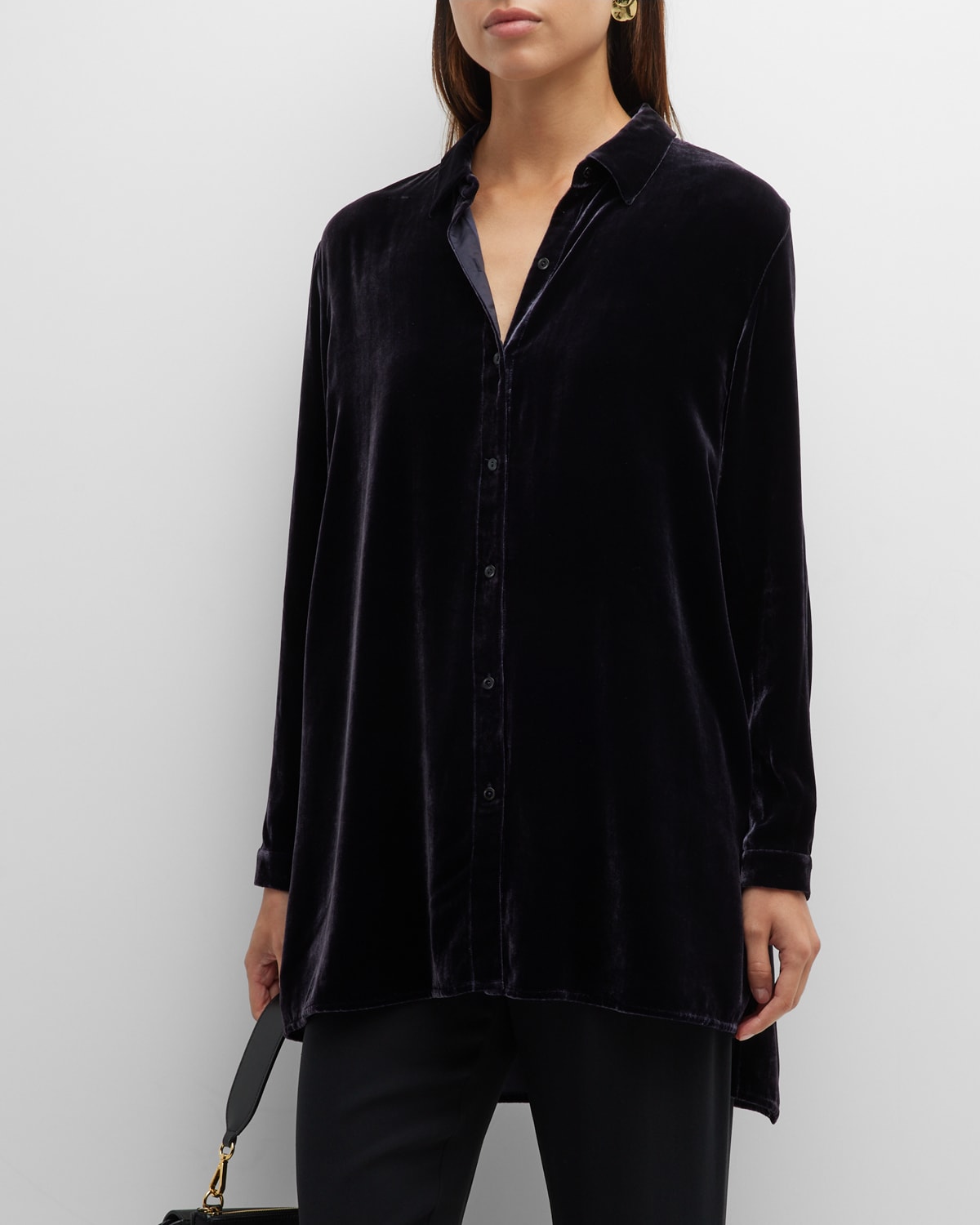 Eileen Fisher Missy Velvet Button-front Shirt In Nocturne