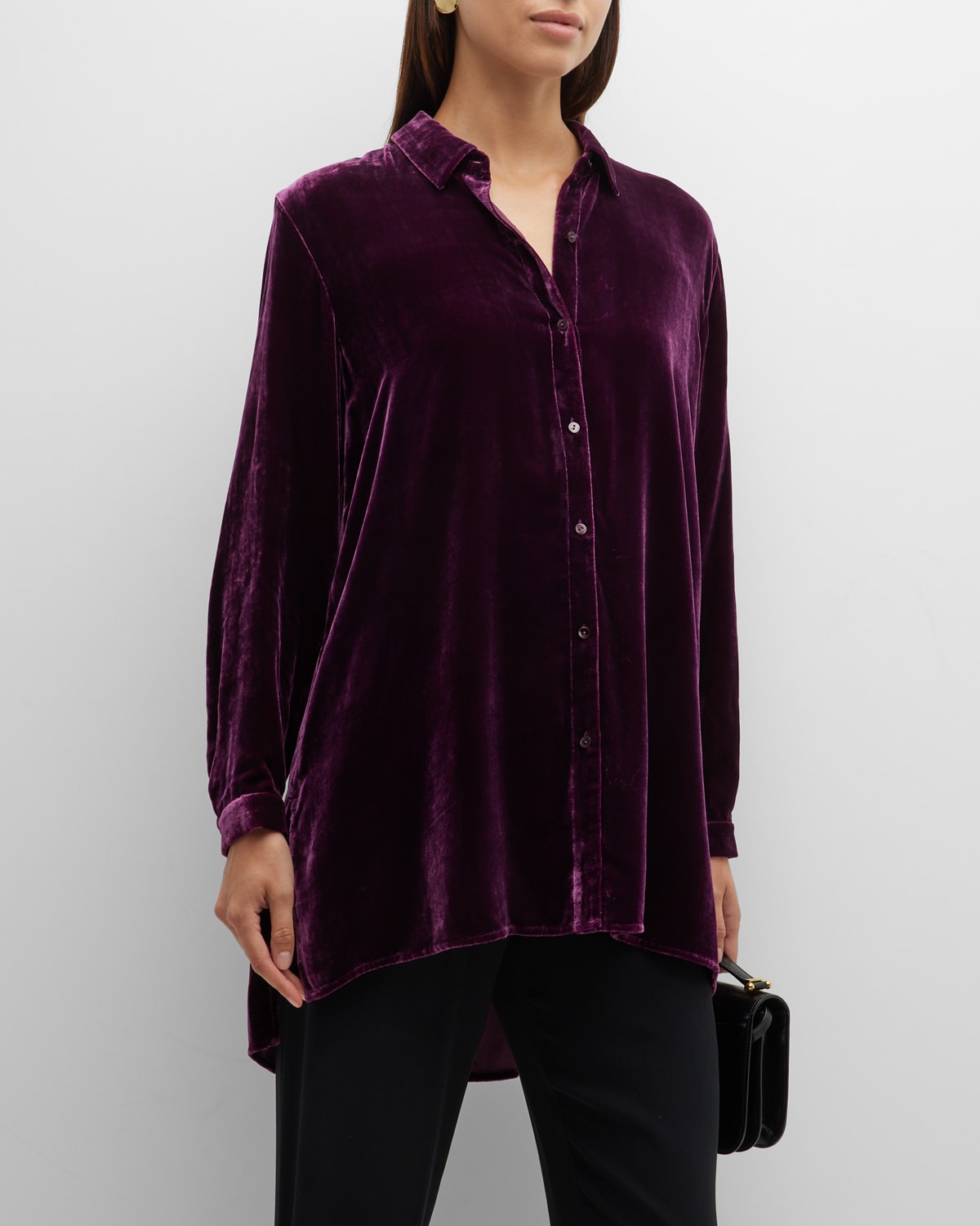 Eileen Fisher Missy Velvet Button-front Shirt In Sweet Plum