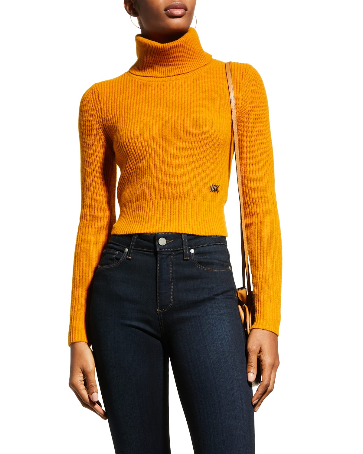 MICHAEL Michael Kors Merino Wool-Cashmere Cropped Turtleneck Sweater