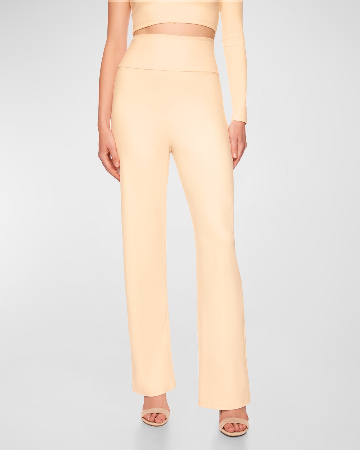 Susana Monaco High-waist Straight-leg Stretch Pants In Blanched Almond