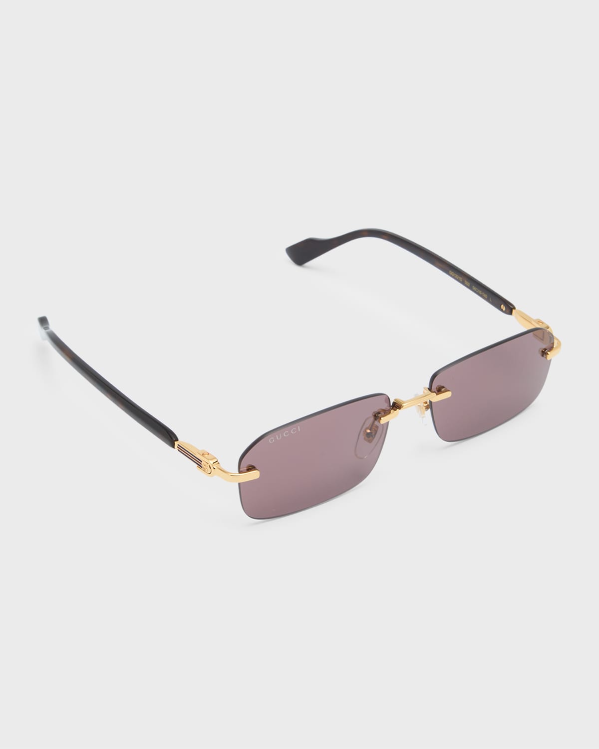 Shop Gucci Men's Rimless Metal Rectangle Sunglasses In Gold/brown