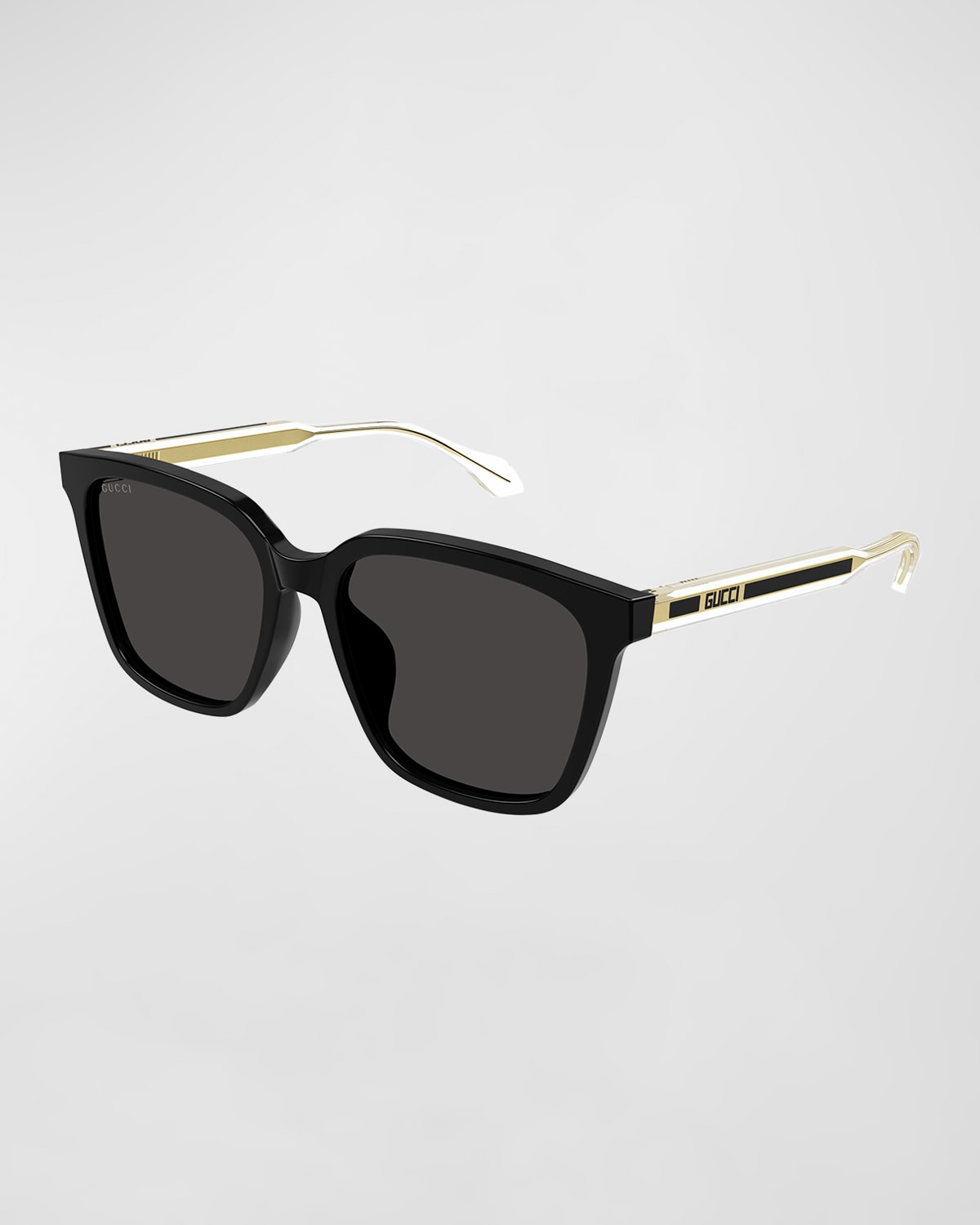 Gucci Men's Temple-logo Rectangle Sunglasses In Shiny Black