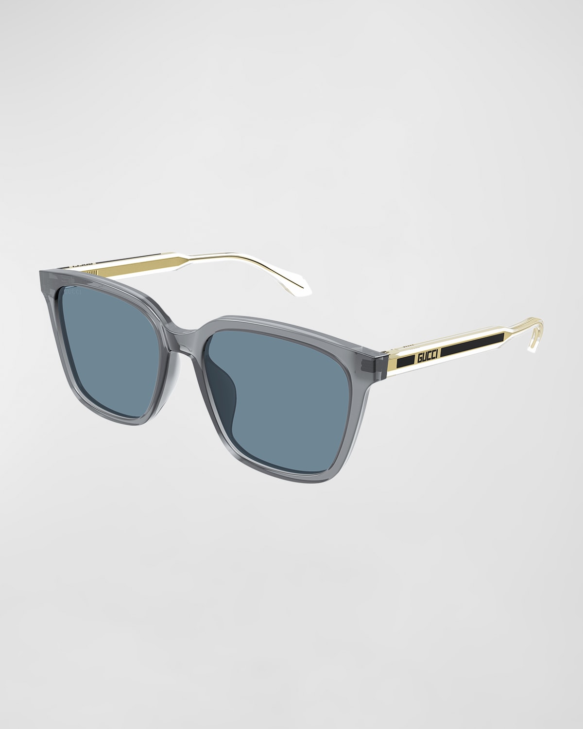 Gucci Men's Temple-logo Rectangle Sunglasses In Shiny Dark Gray