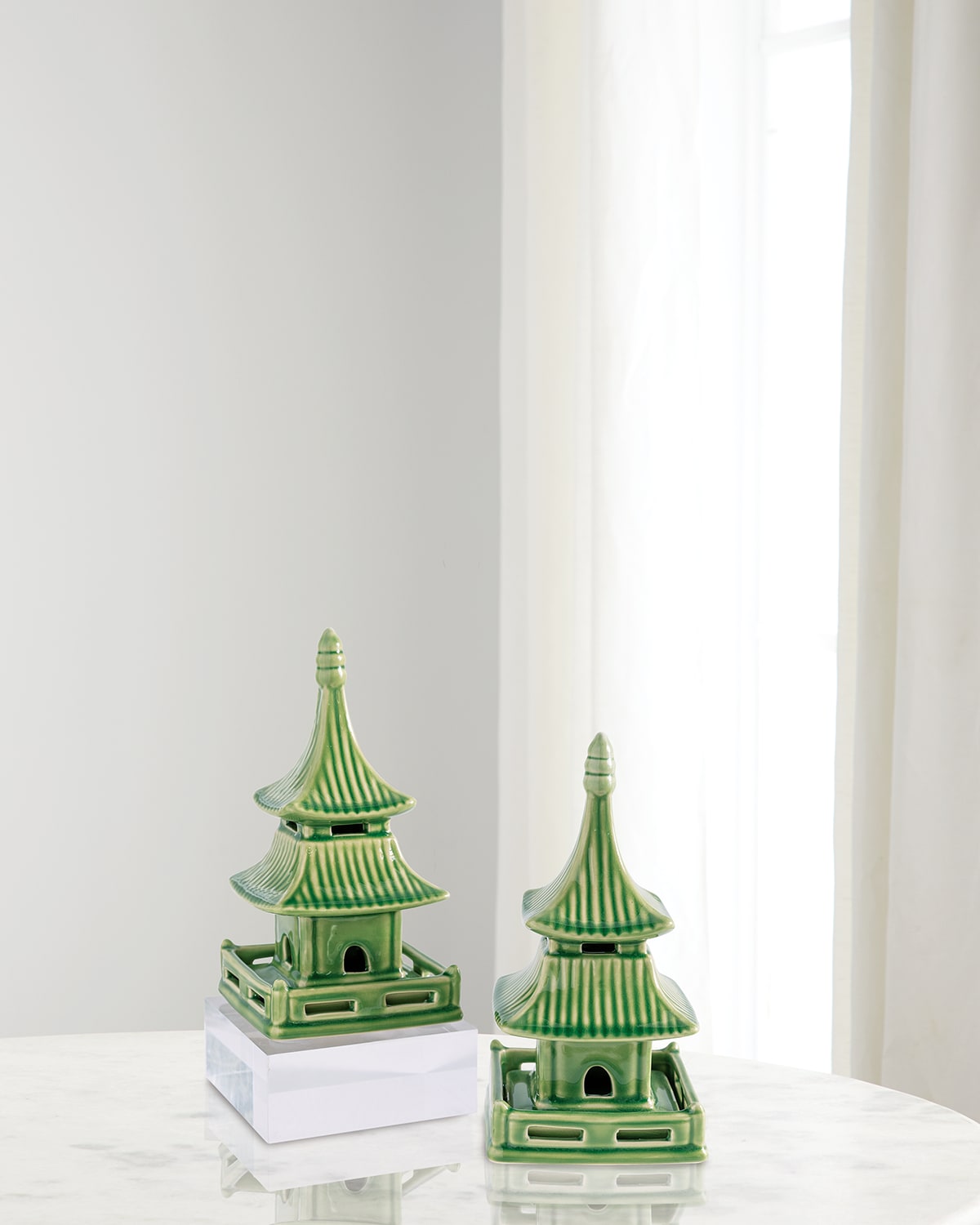 Port 68 Green Short Pagoda Table Accents, Set Of 2 In Green