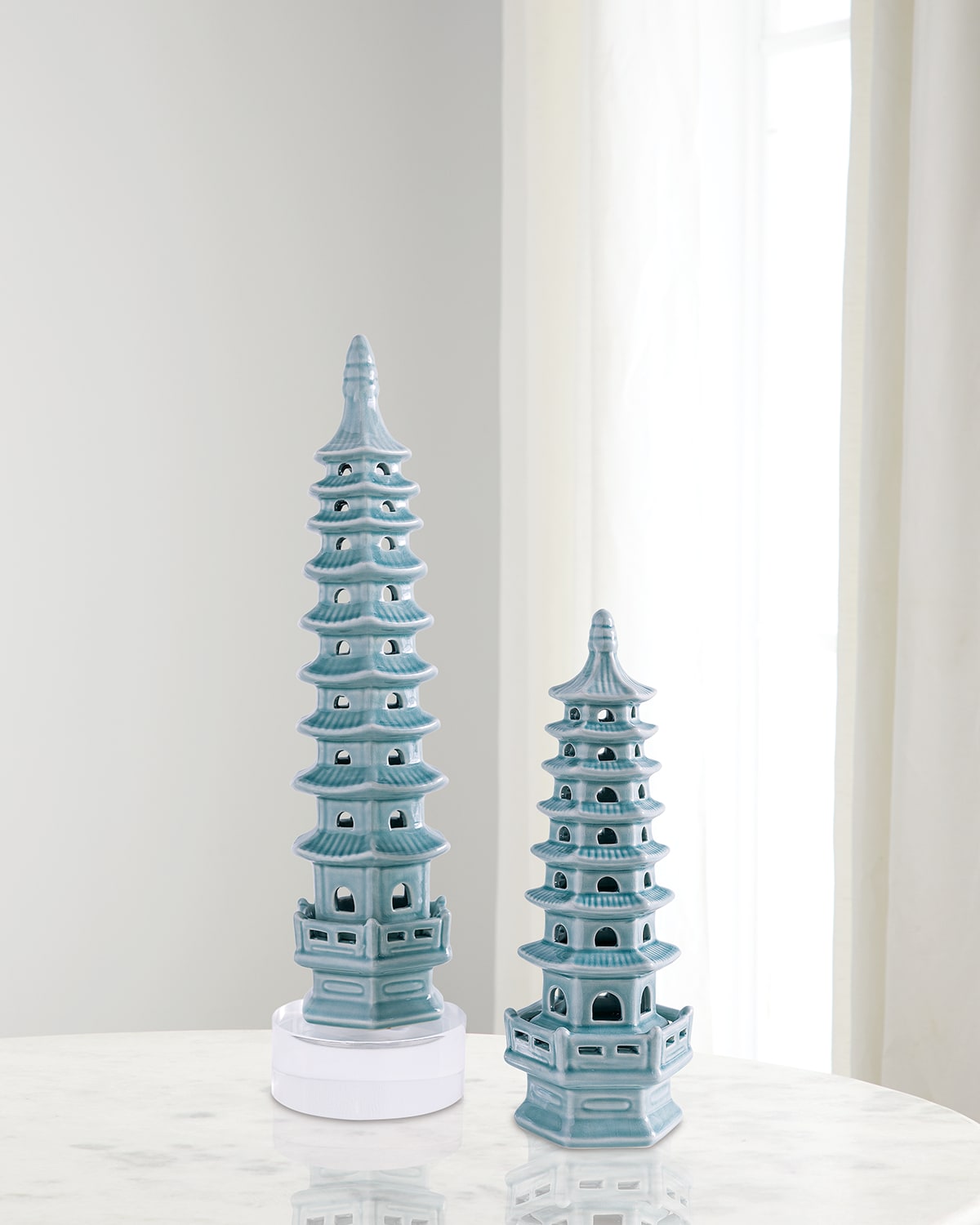 Port 68 Green Tall Pagoda Table Accents, Set Of 2 In Celadon