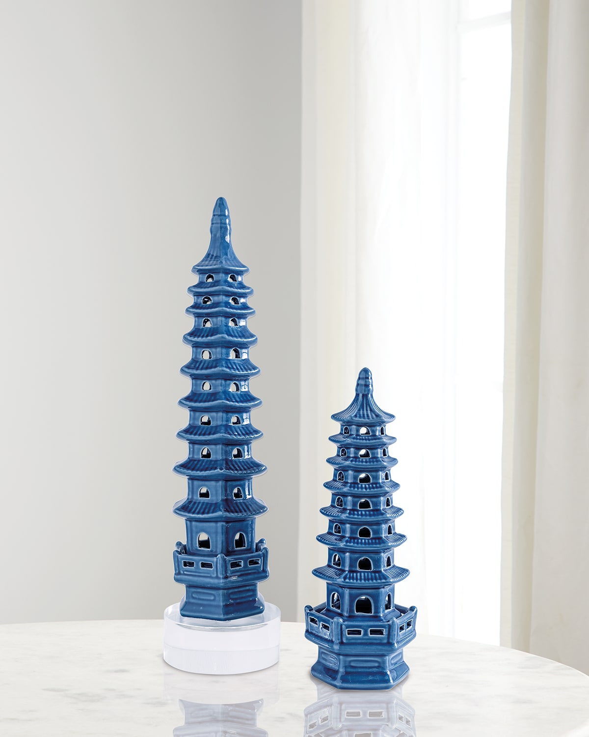 Shop Port 68 Green Tall Pagoda Table Accents, Set Of 2 In Blue