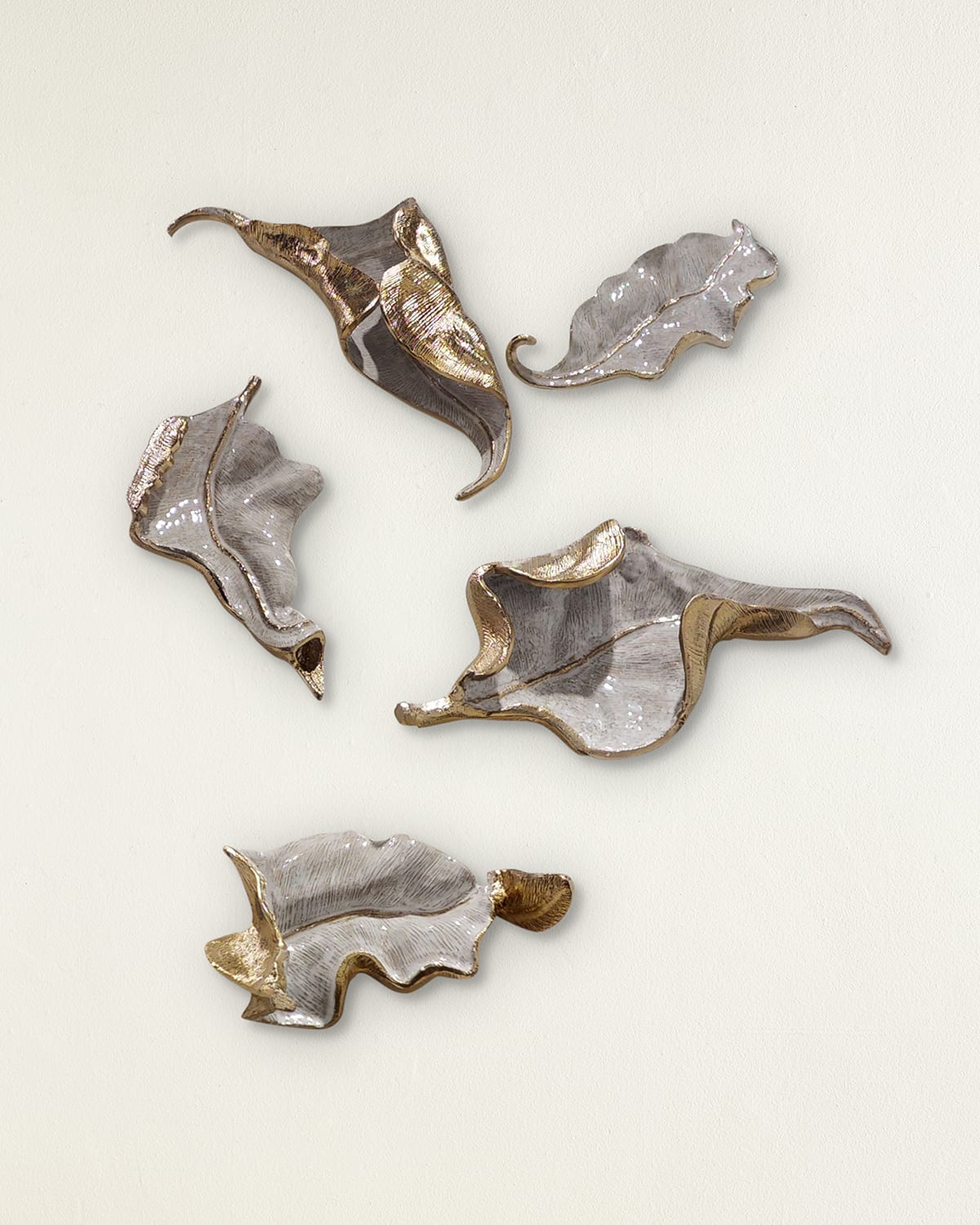 Shop John-richard Collection Iridescent Curling Leaves Wall Sculpture, Set Of 5 In Gold