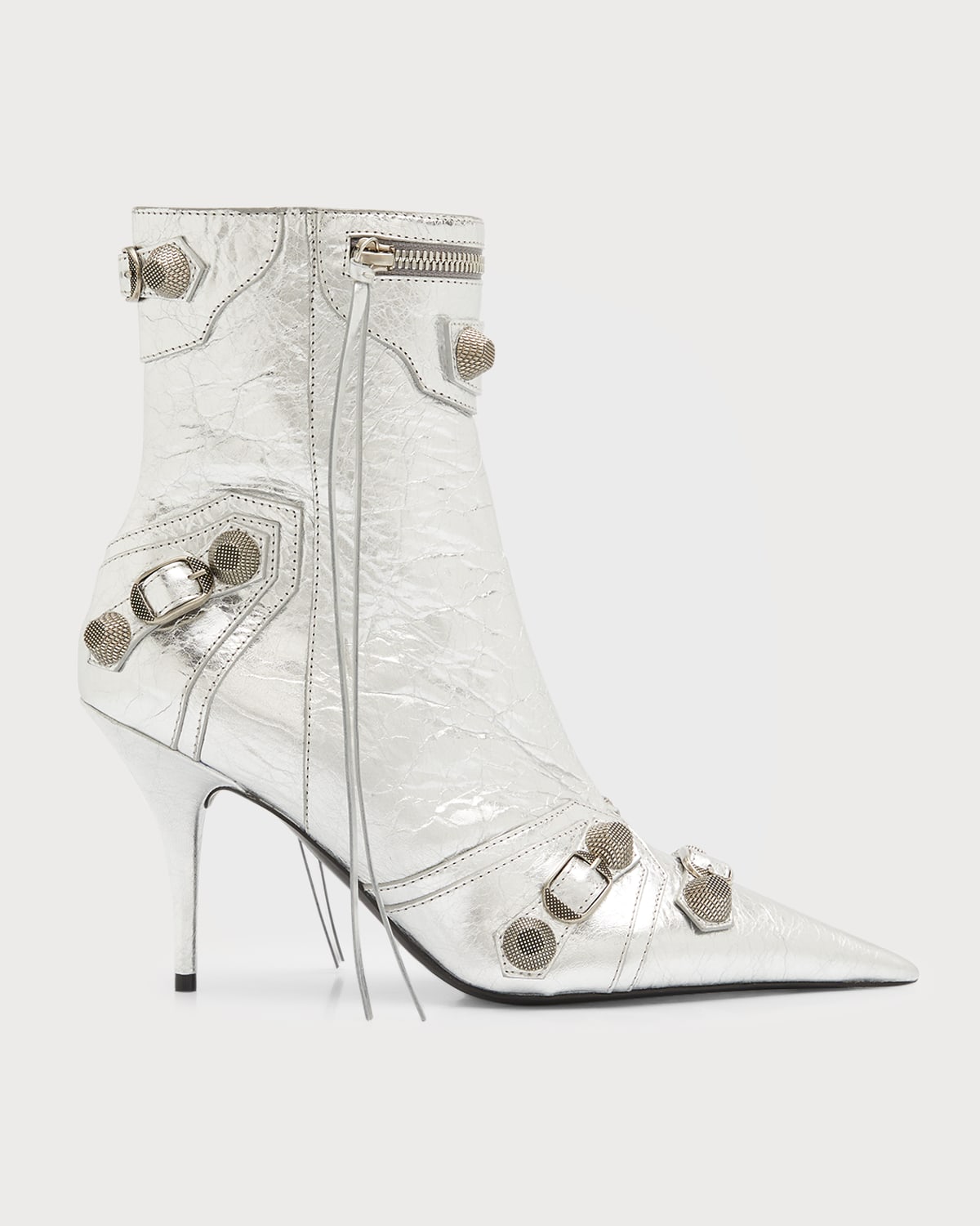 Balenciaga Cagole 90mm Metallic Ankle Boots In Silver