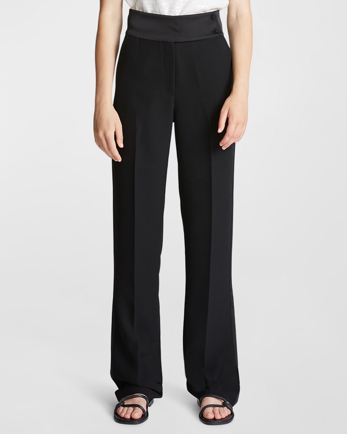 Shop Halston Karter Straight-leg Crepe Pants In Black