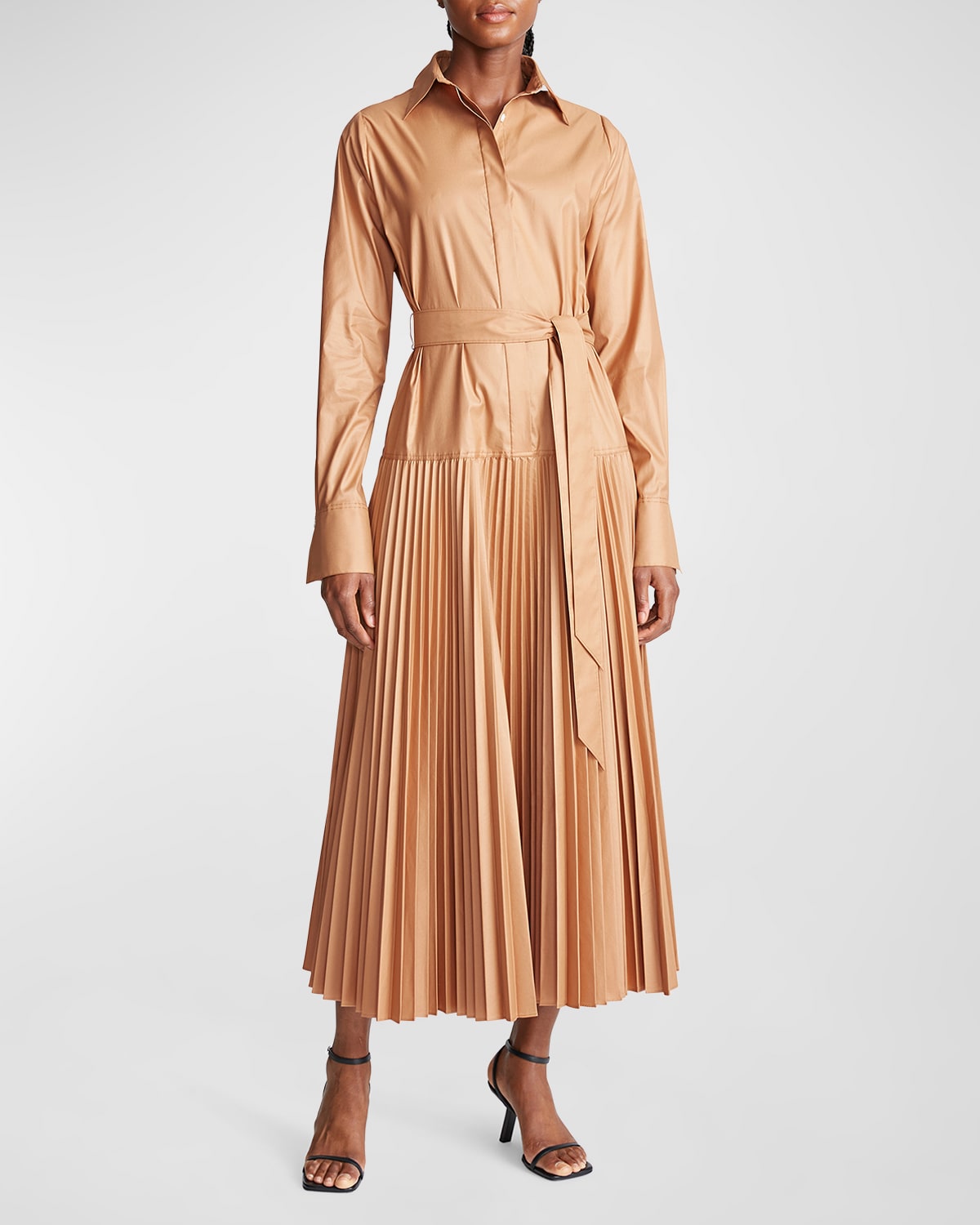 Raina Pleated Cotton Midi Dress