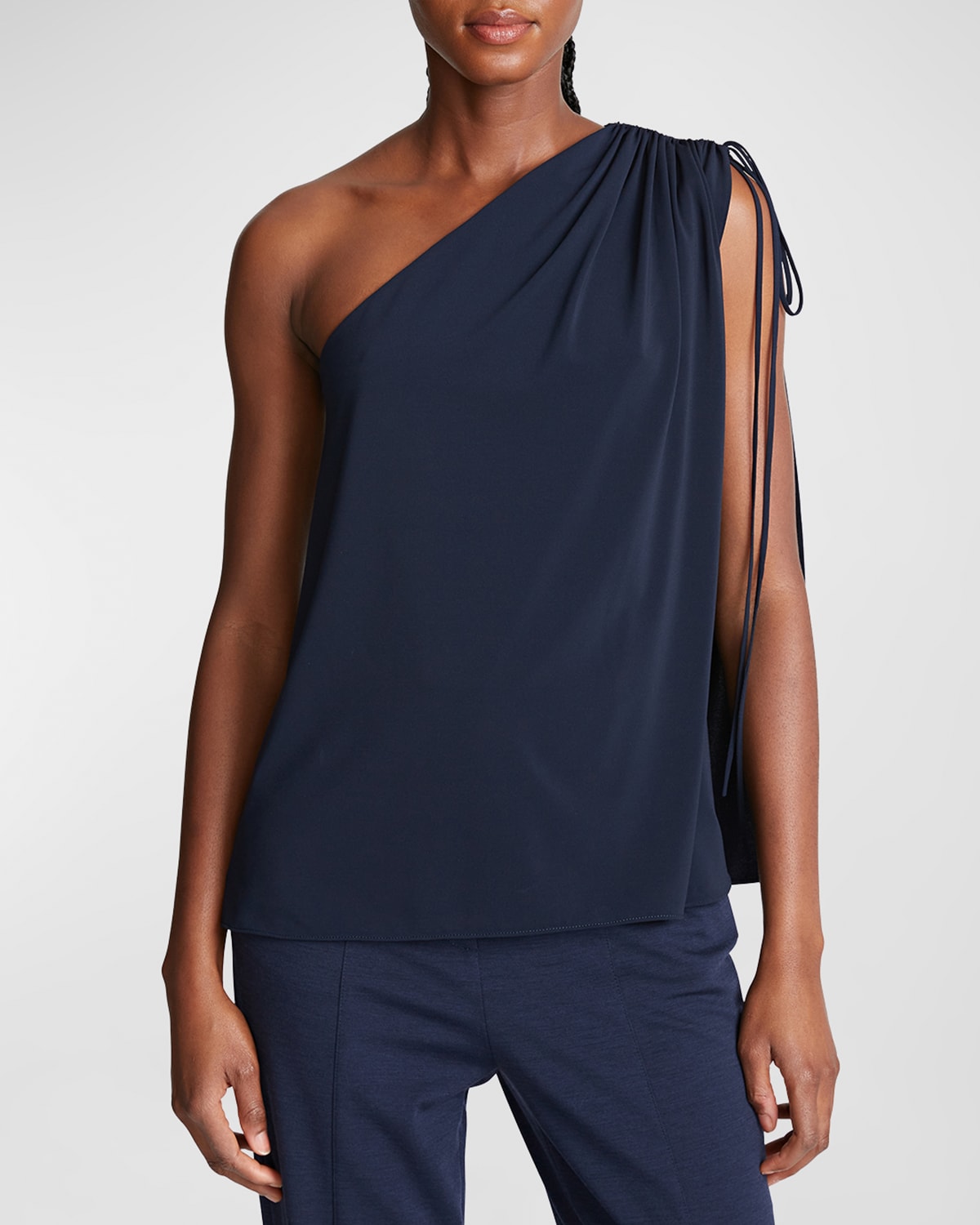 HALSTON NATHALIE RUCHED ONE-SHOULDER BLOUSE