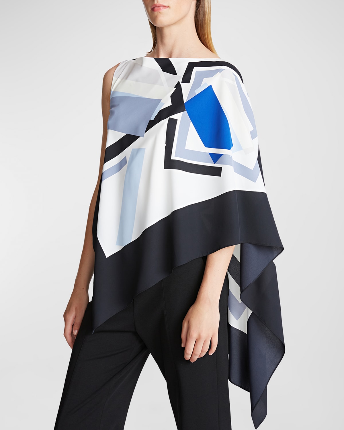 Shop Halston Maggie Asymmetric One-shoulder Blouse In Geometric Print