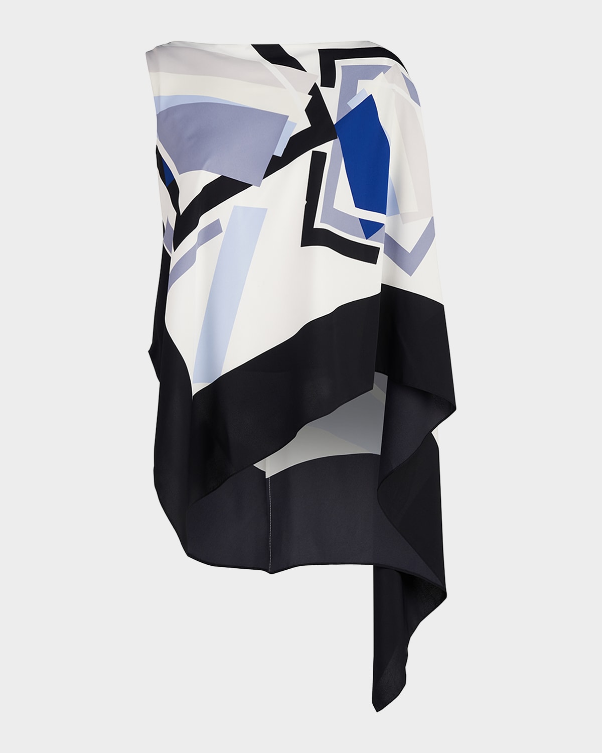 Shop Halston Maggie Asymmetric One-shoulder Blouse In Geometric Print