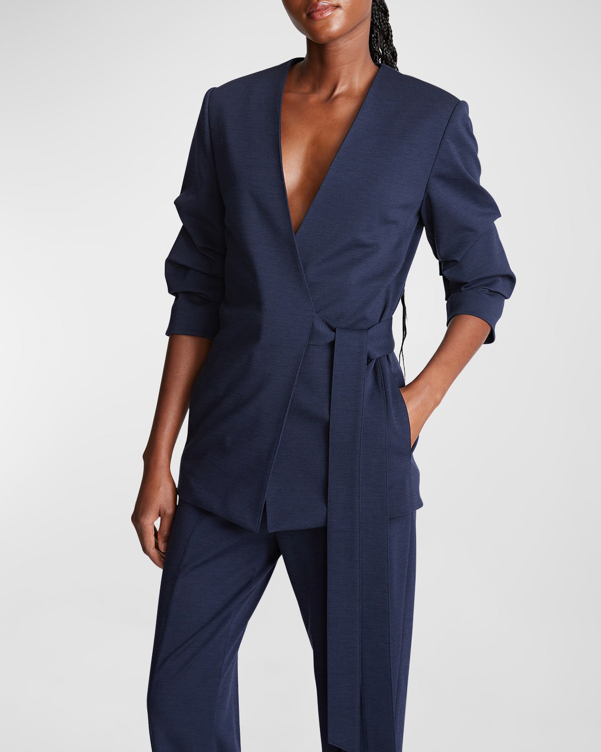 Halston Women's Bexley Wool-blend Self-tie Wrap Jacket In Midnight
