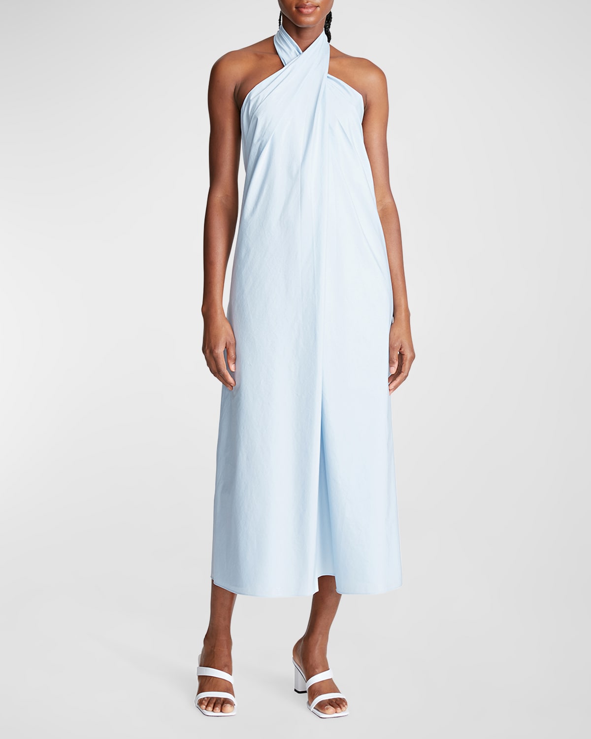 Halston Women's Zoie Cotton Crossover Halter-neck Midi-dress In Lt Powder