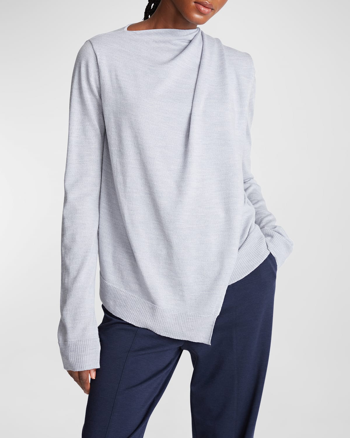 Halston Women's Marlowe Merino Wool Asymmetric Draped Sweater In Nickel