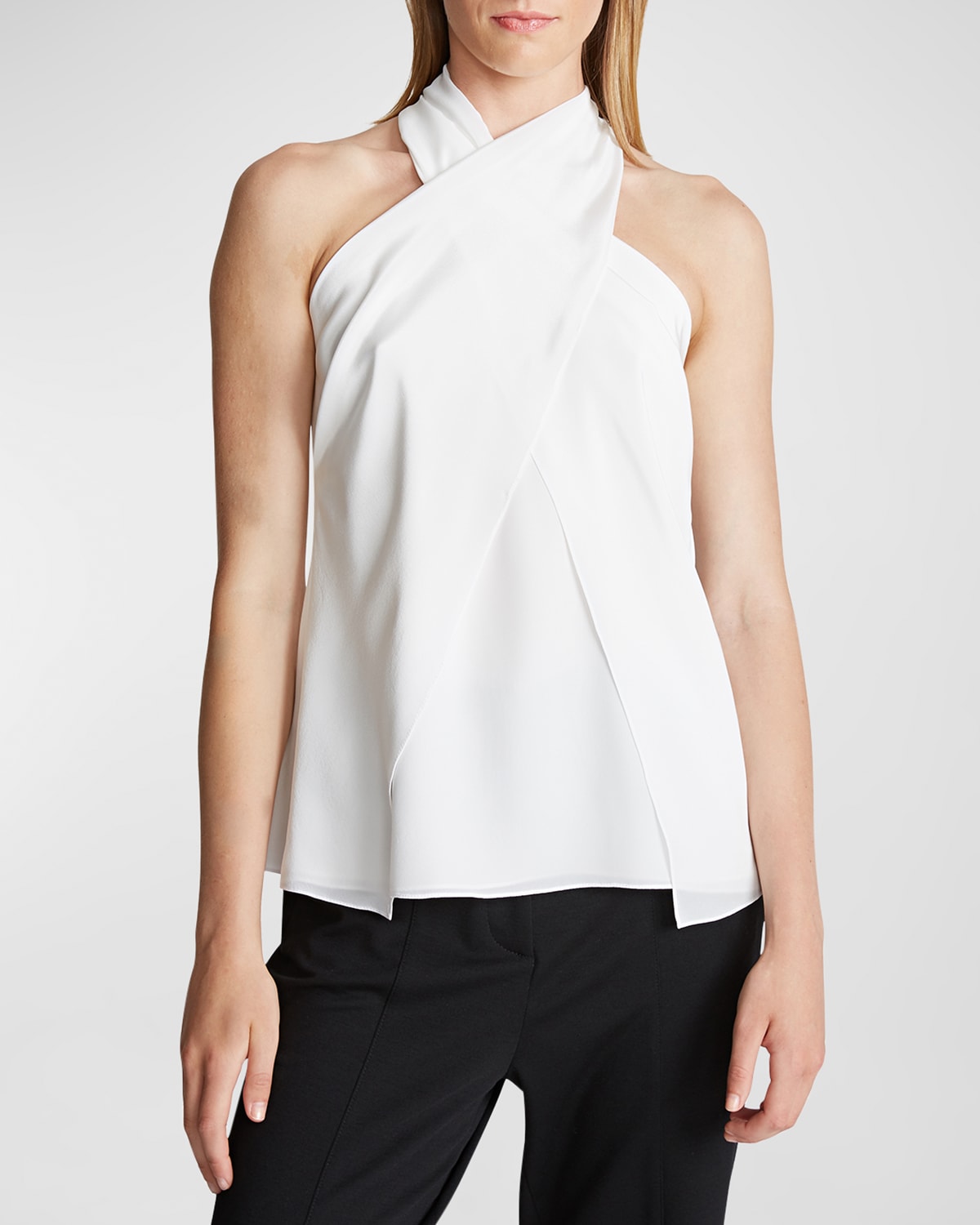 Halston Rina Cropped Crossover Stretch-crepe Top In Chalk