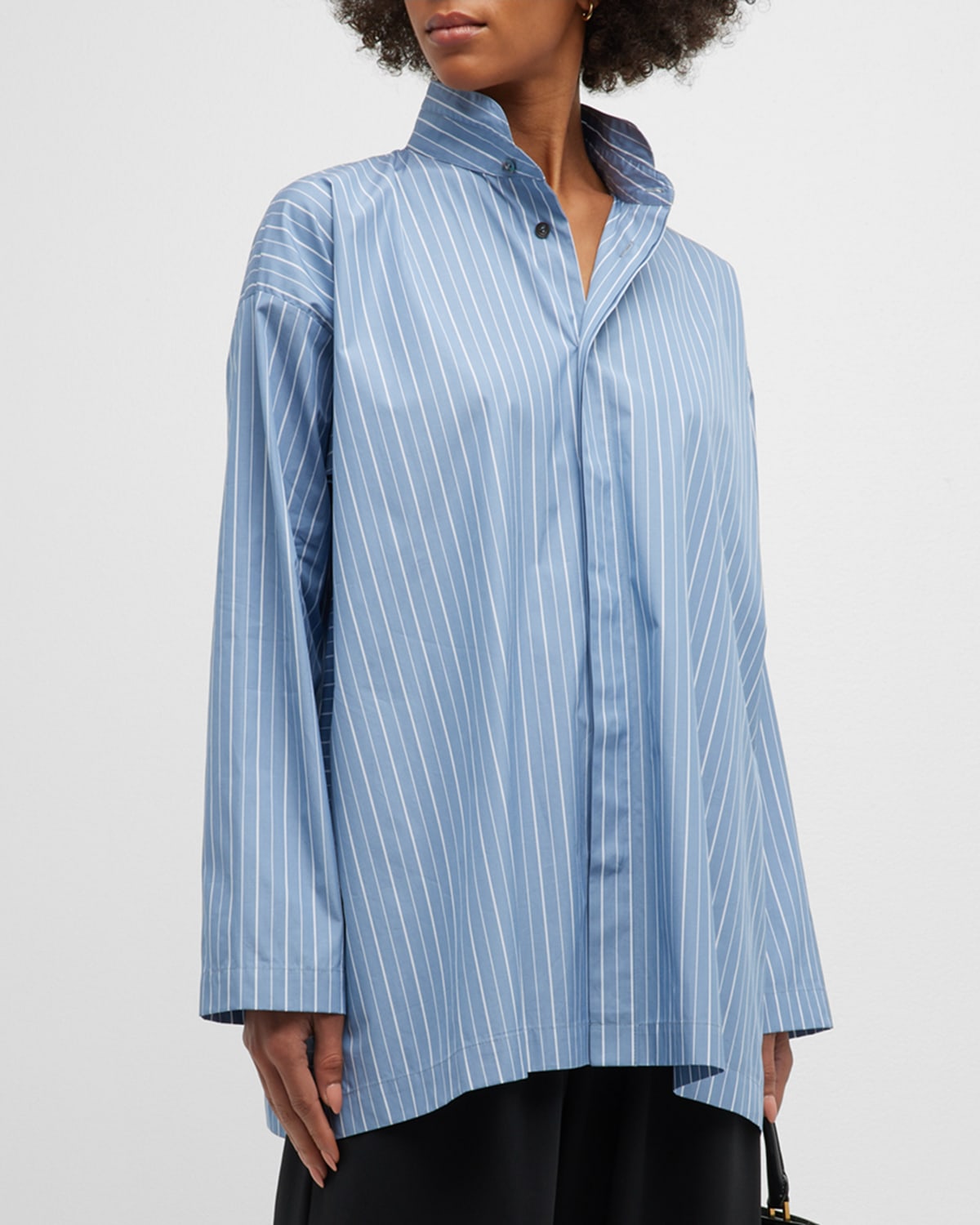 Eskandar Striped Button-front A-line Shirt In Skydark