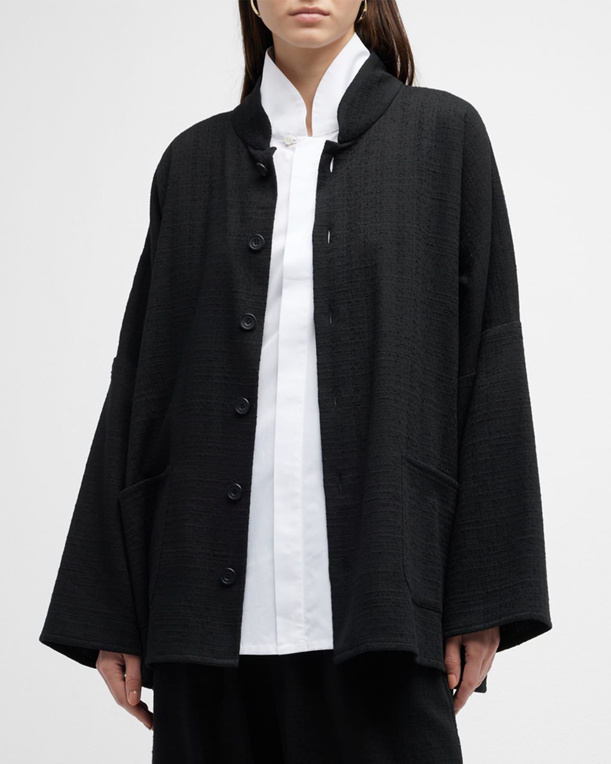 ESKANDAR BUTTON-FRONT IMPERIAL JACKET W/ CHINESE COLLAR