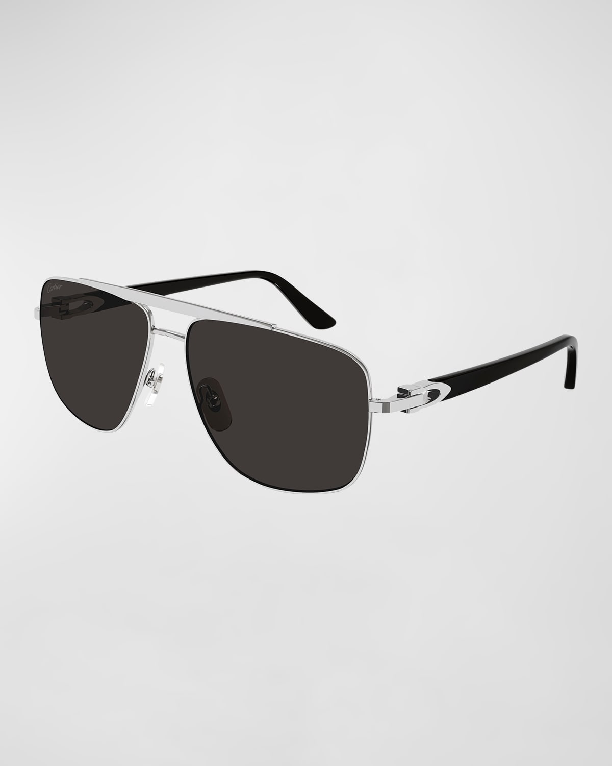 Shop Cartier Men's C-logo Aviator Sunglasses In Silver