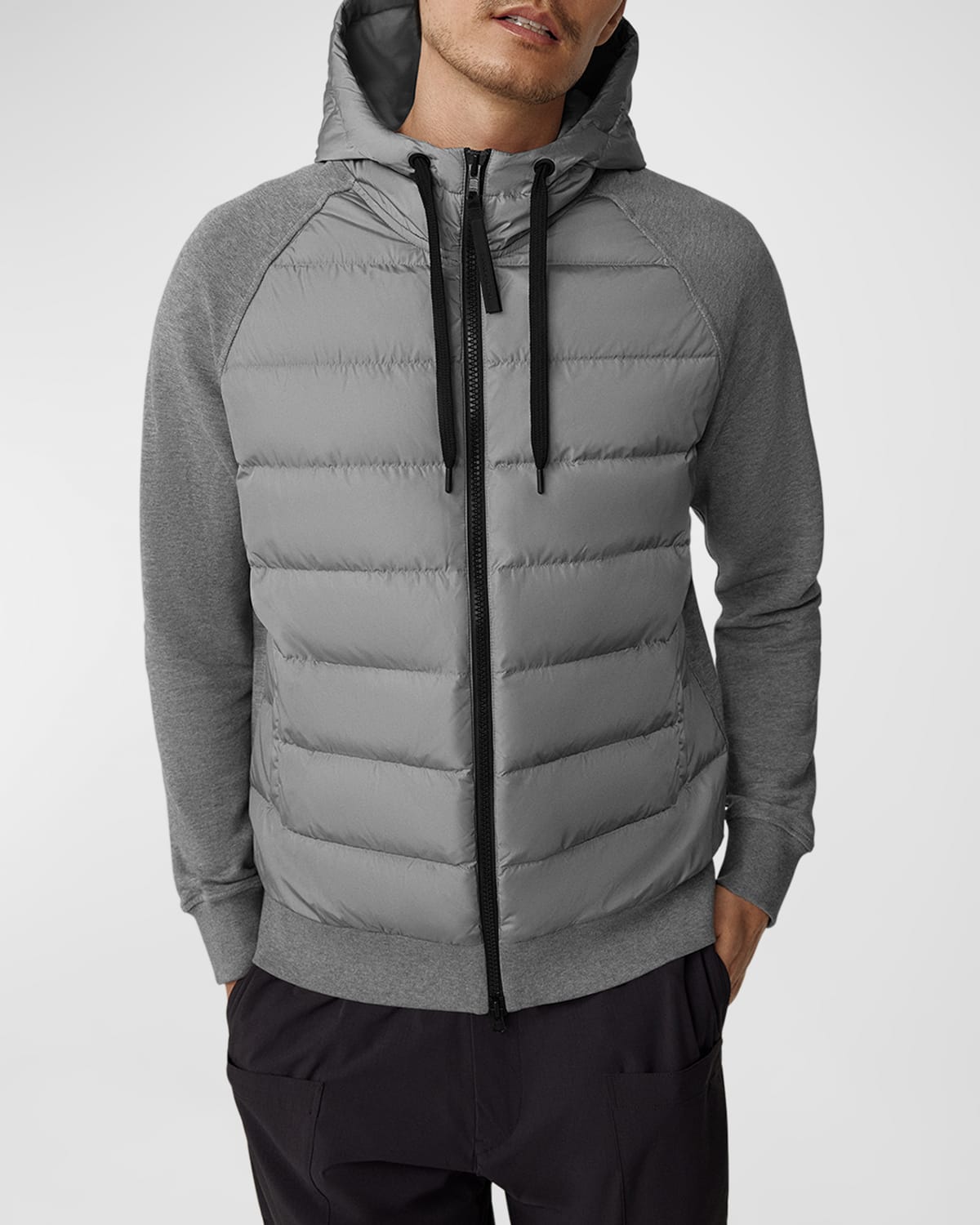 Canada Goose Hybridge Huron 675 Fill Power Hooded Down Sweatshirt Jacket In Stone Heather