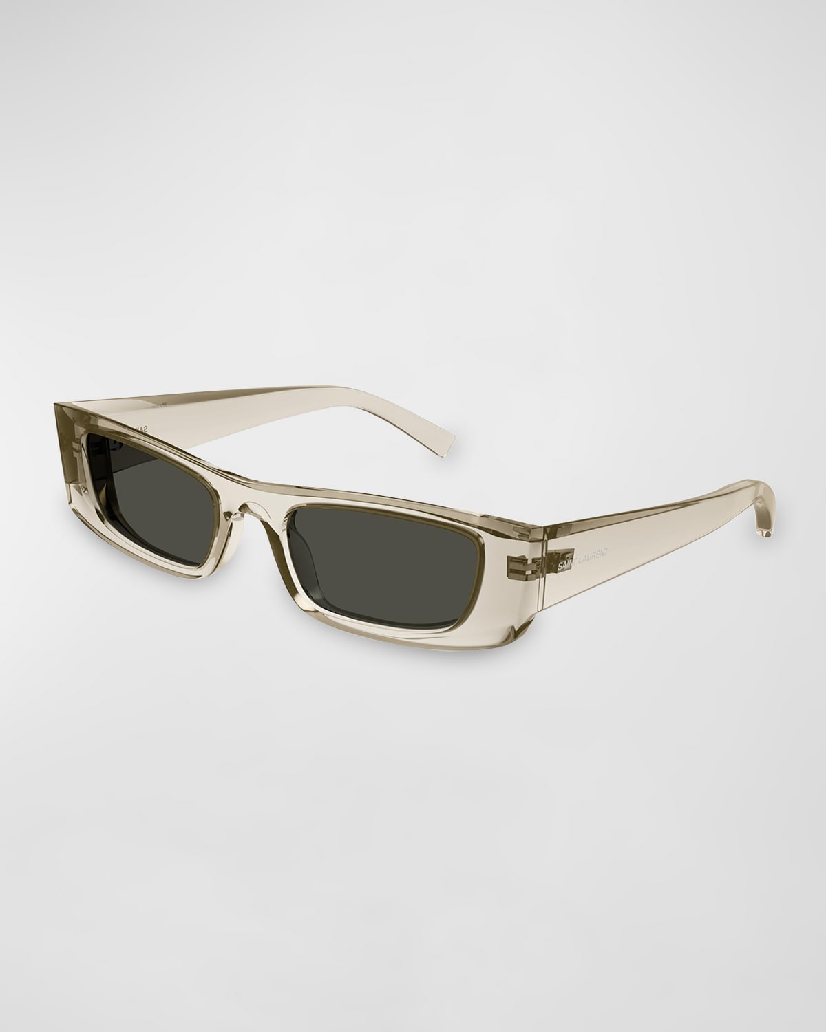 Saint Laurent Men's Temple-logo Rectangle Sunglasses In 05m Crema Transpa