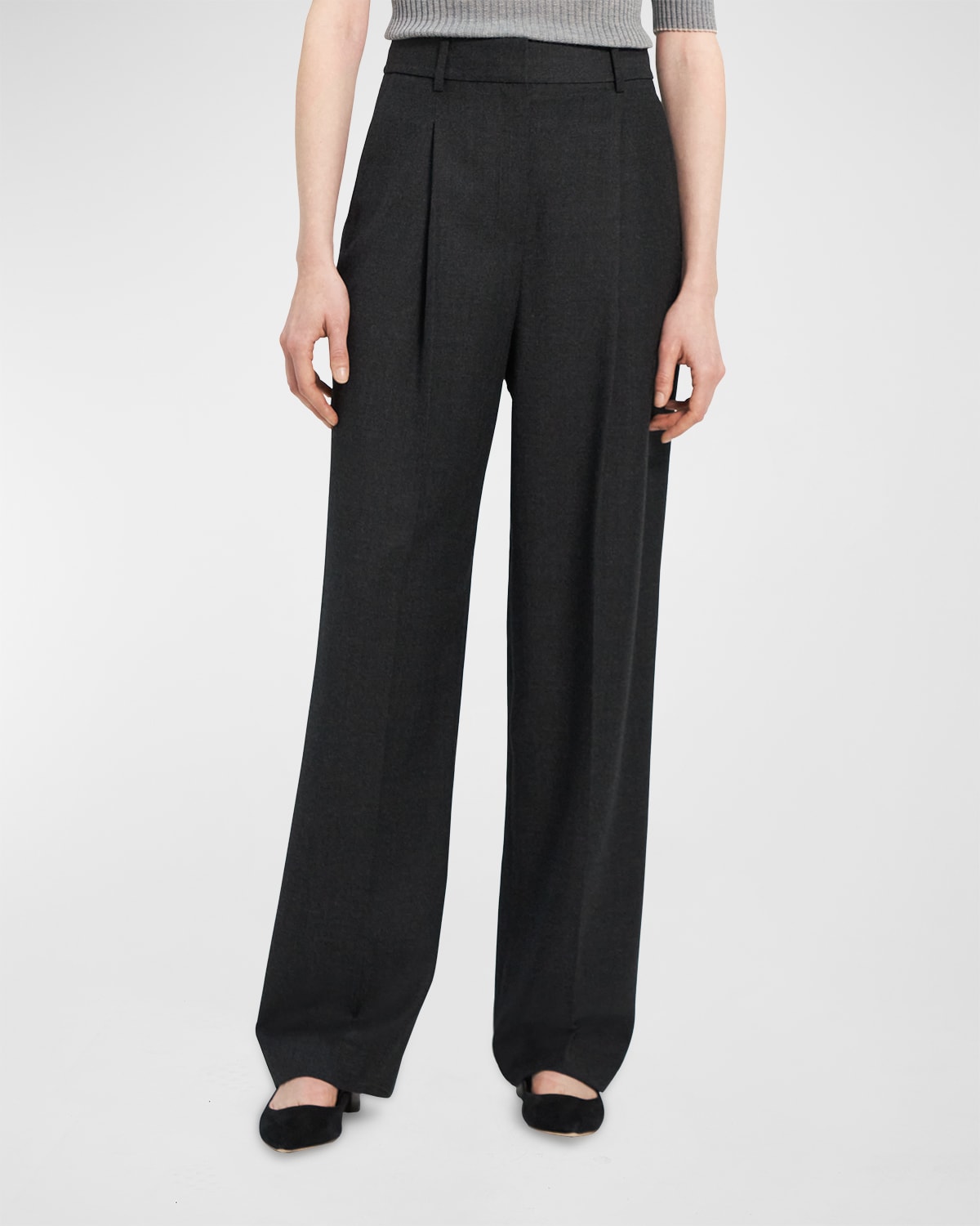 Theory Pleated Wide Leg Wool Trousers Smart Closet