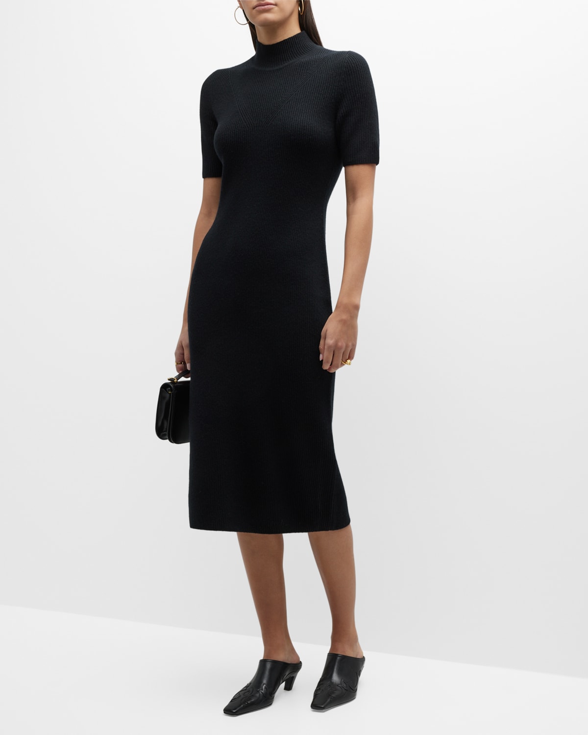 THEORY SLIM FELTED WOOL-CASHMERE LONG TURTLENECK DRESS
