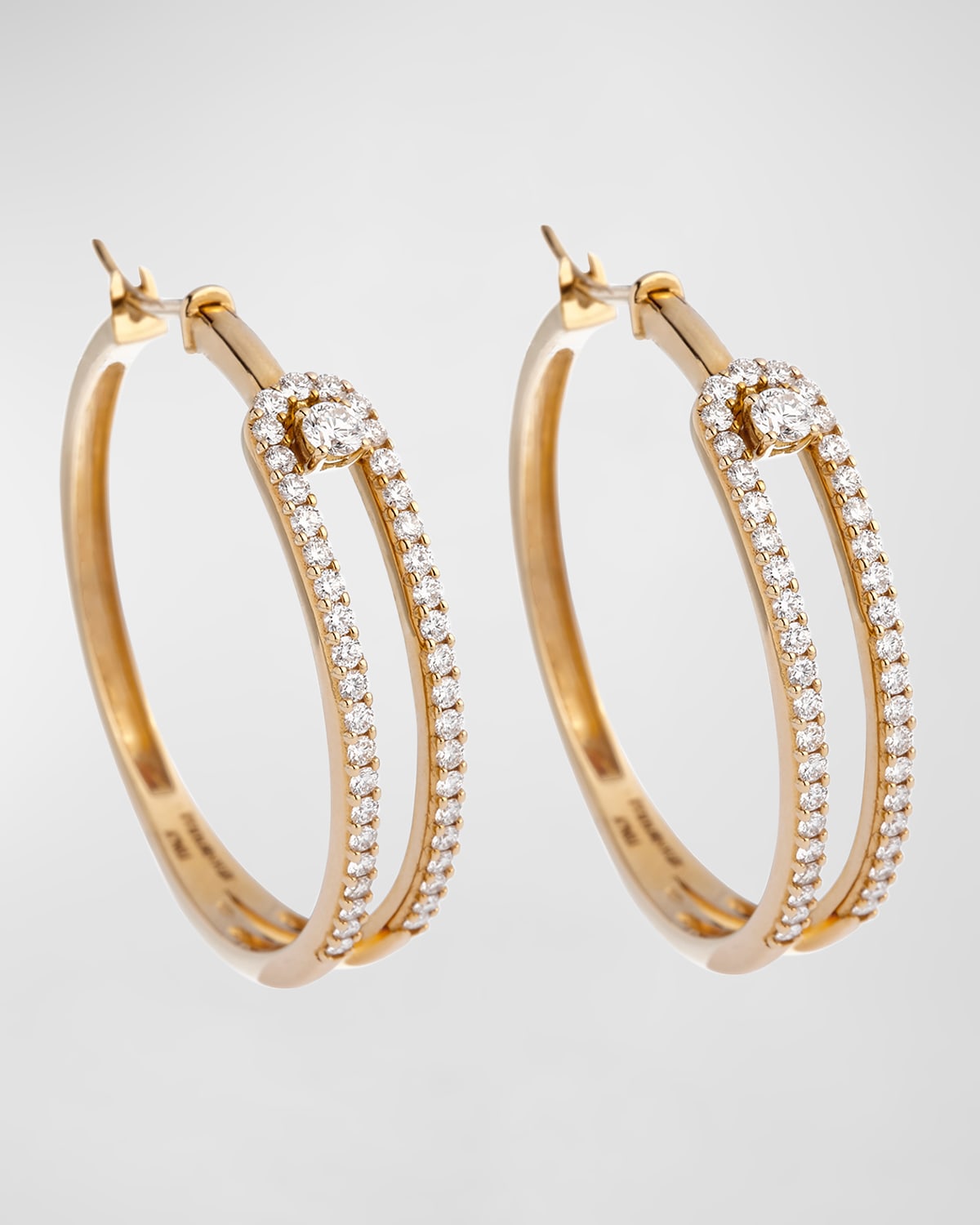 18K Yellow Gold Medium/Large Hoop Earrings with Diamonds