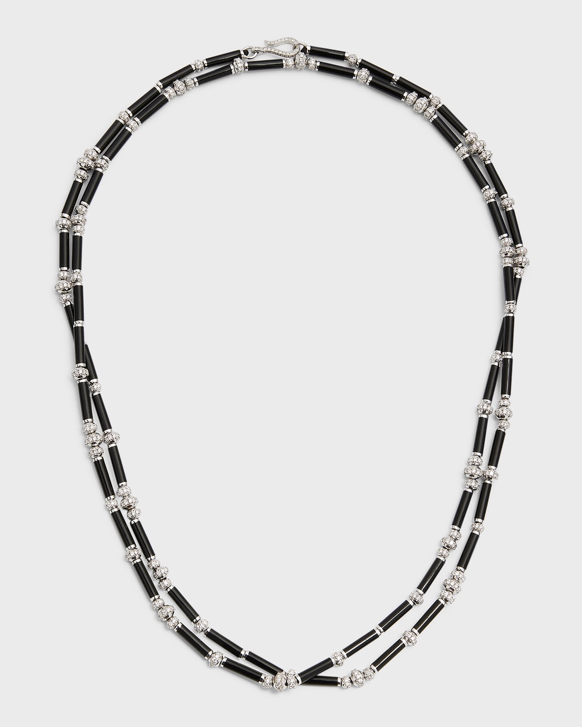 Oui Diamond and Black Enamel Beaded Necklace, 28"L