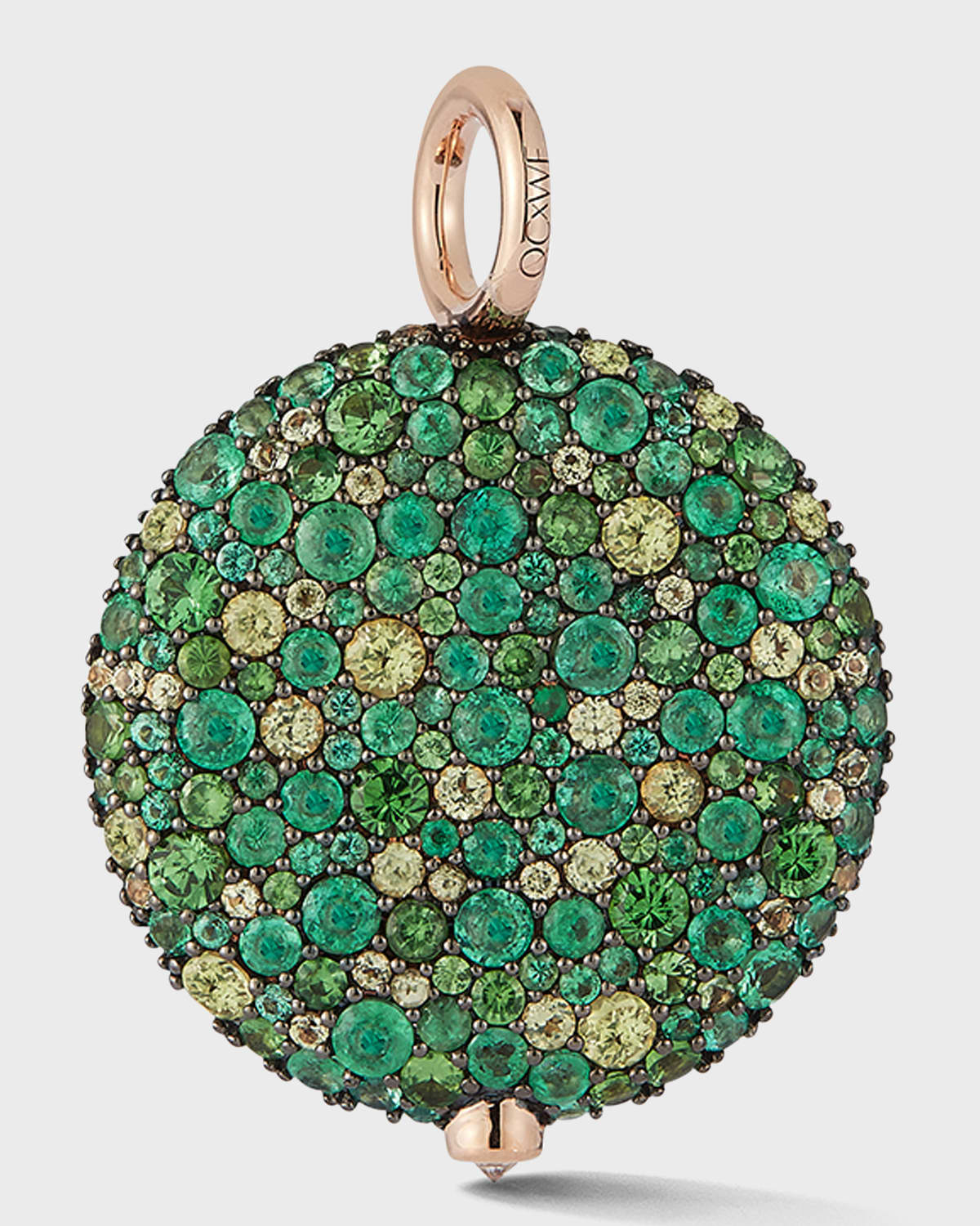 25mm Large Pebble Pendant in 18K Rose Gold and Green Emeralds