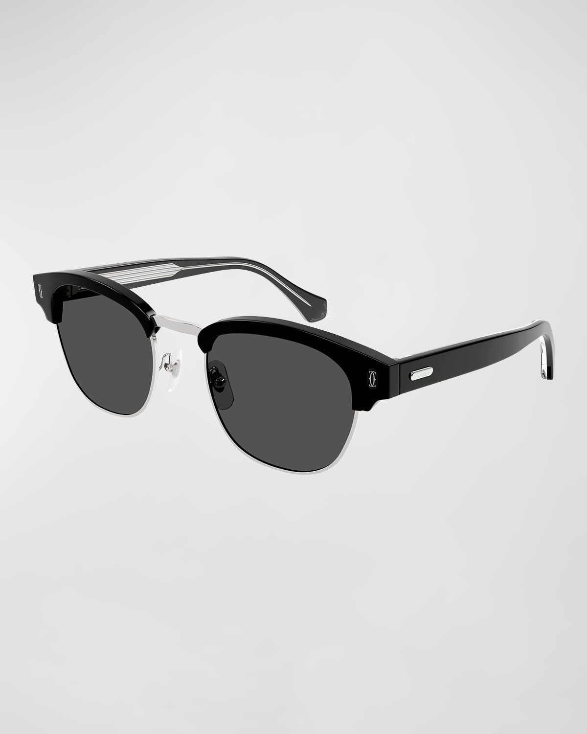 Cartier Men's Logo Plaqué Rectangle Sunglasses In Black