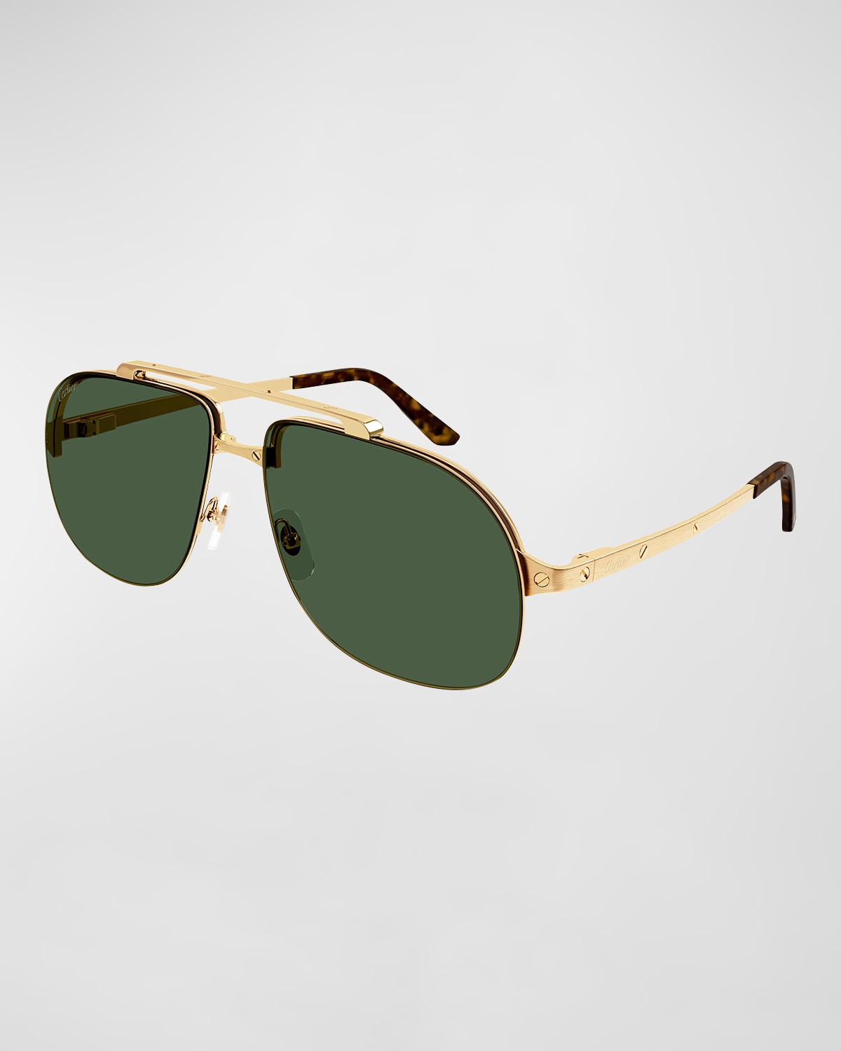 Cartier Men's Double-bridge Metal Aviator Sunglasses In Gold
