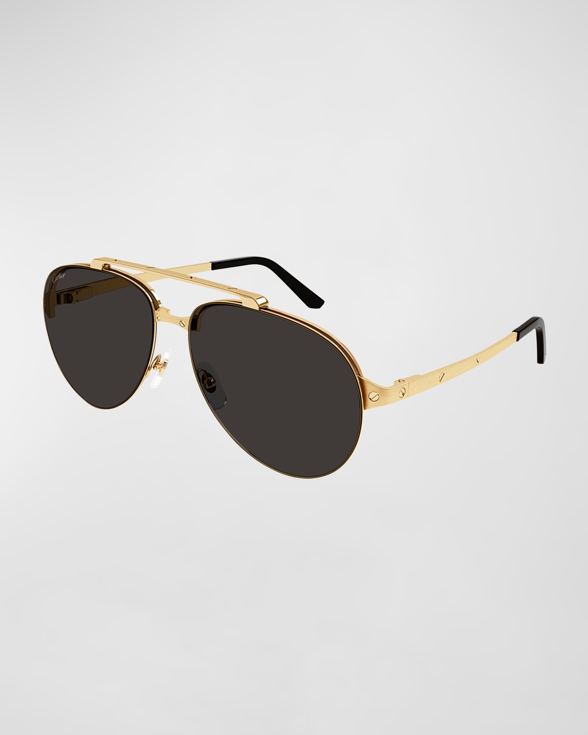 Shop Cartier Men's Double-bridge Metal Aviator Sunglasses In Black/gold
