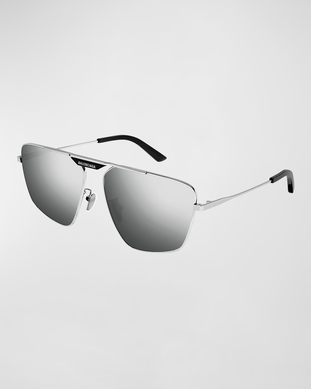 Shop Balenciaga Men's Logo Top Bar Metal Aviator Sunglasses In Silver