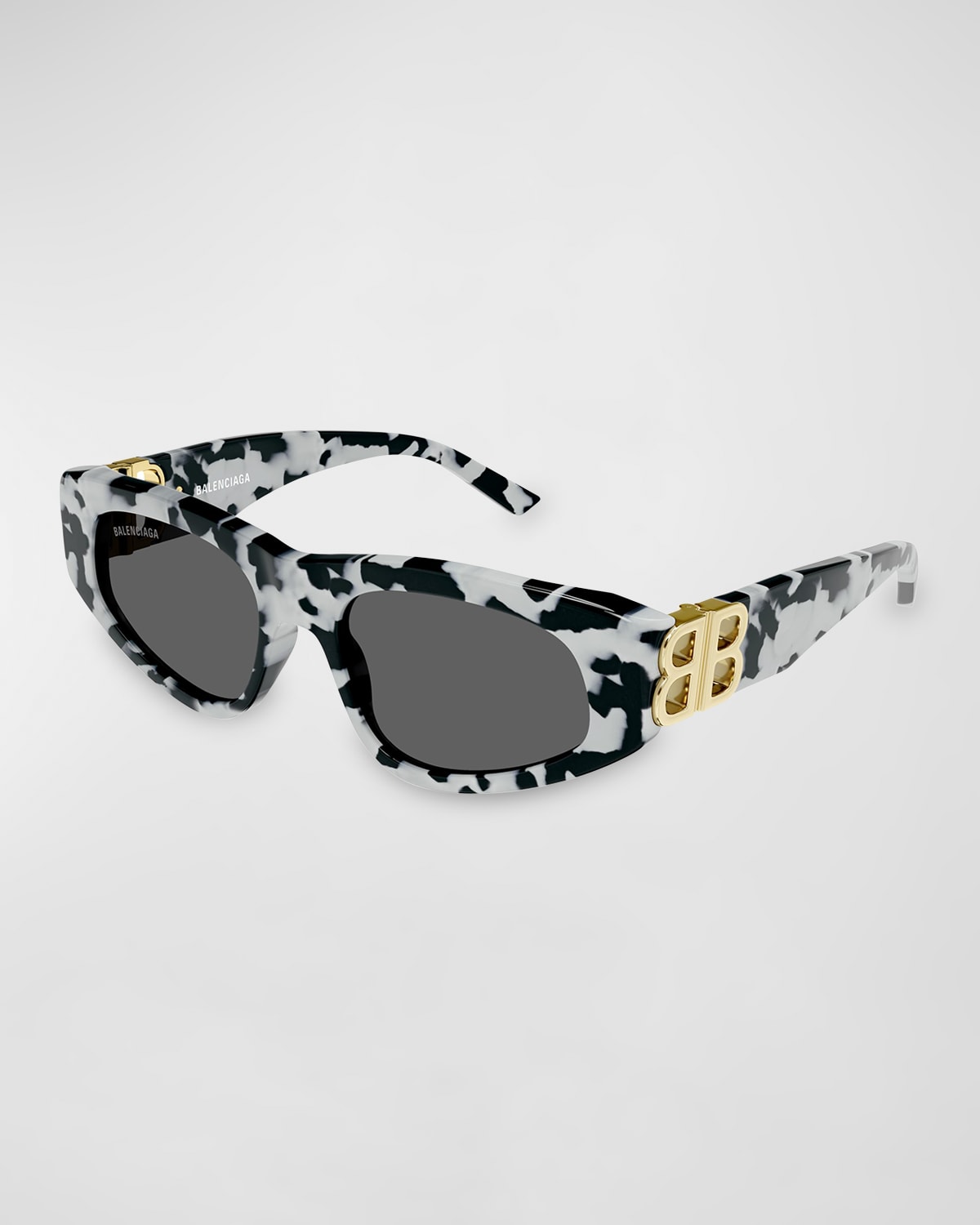 Shop Balenciaga Bb Black & White Tortoiseshell Acetate Cat-eye Sunglasses In Avana