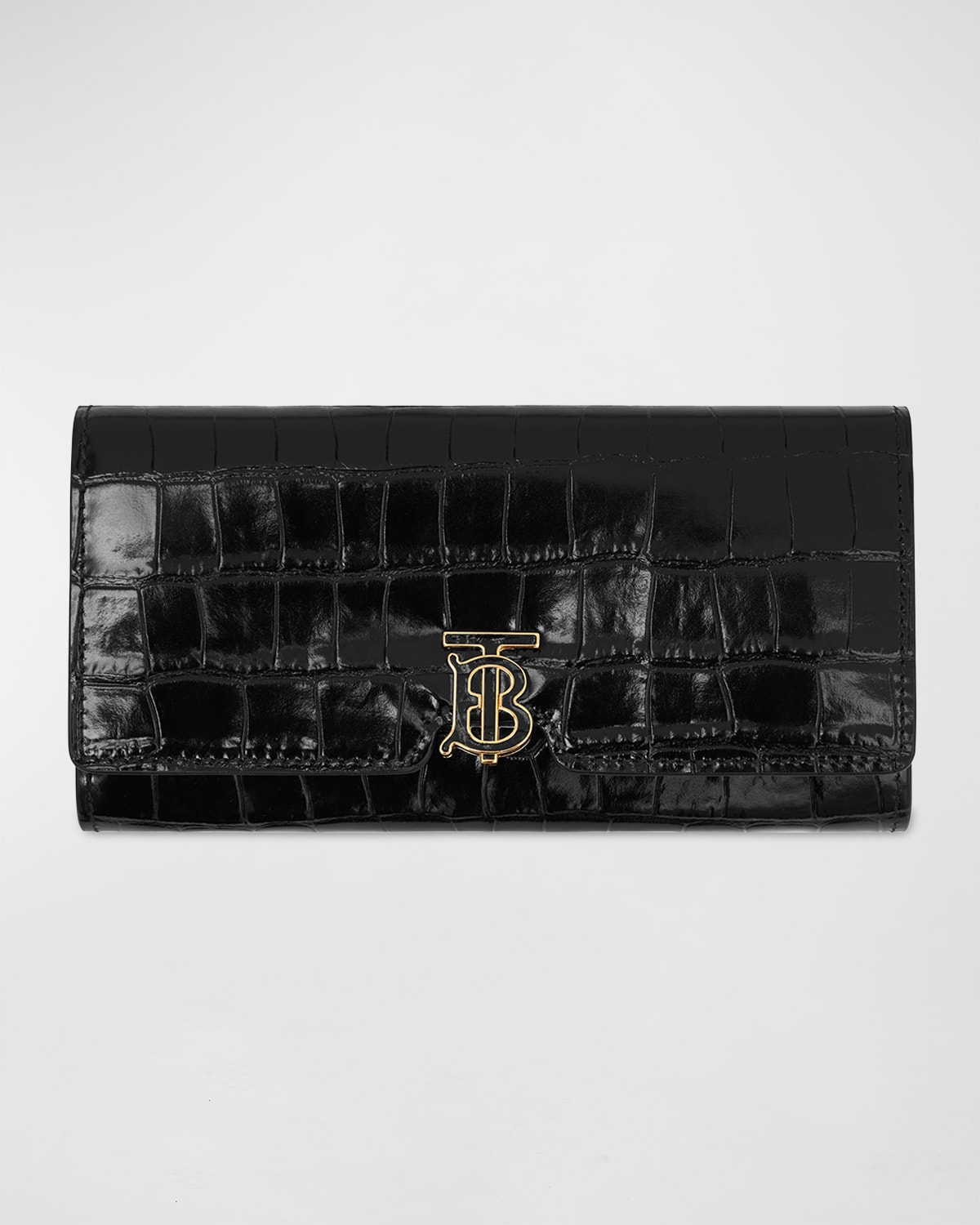 Burberry TB Croc-Embossed Leather Continental Wallet