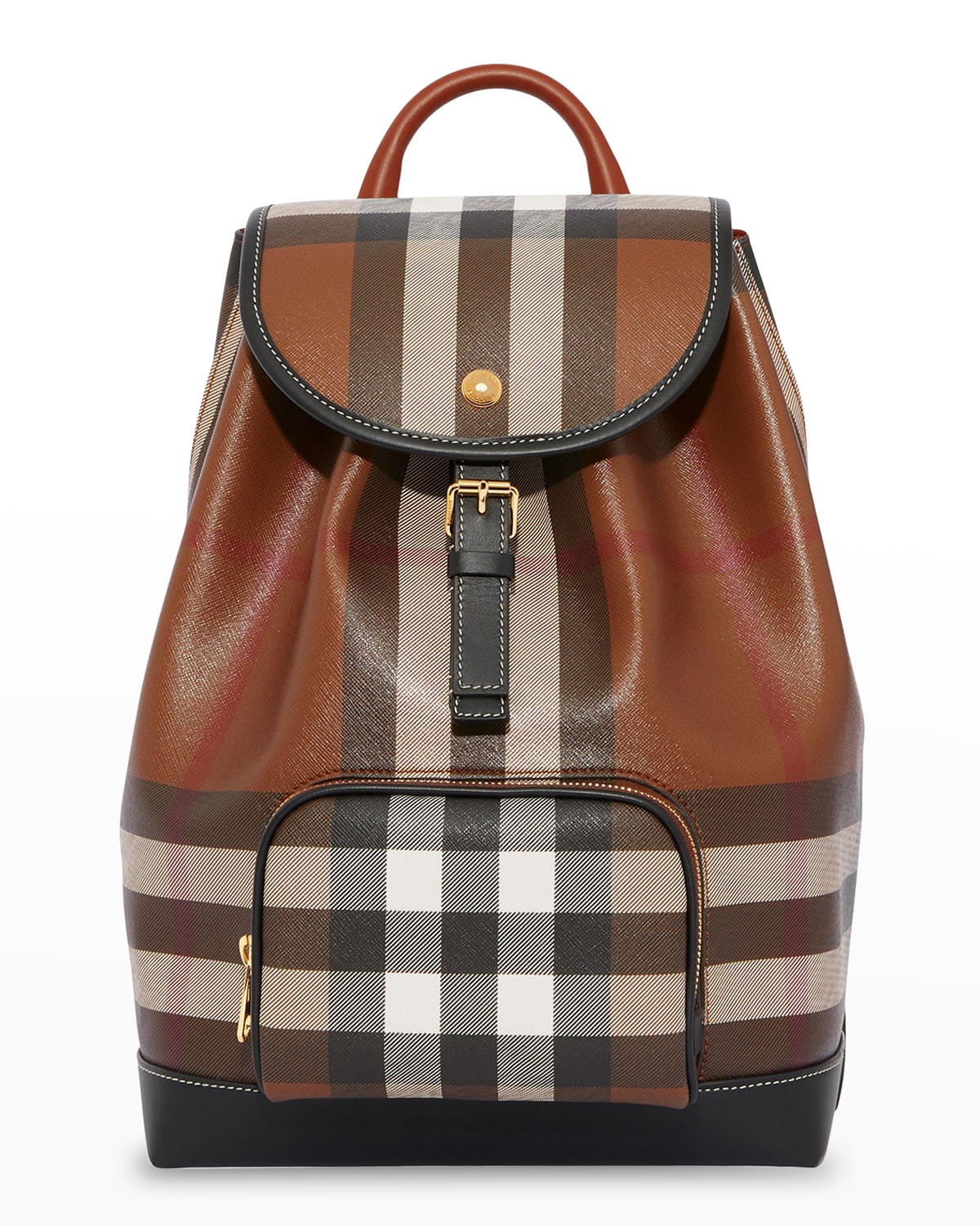 Burberry Check Flap Drawstring Leather Backpack
