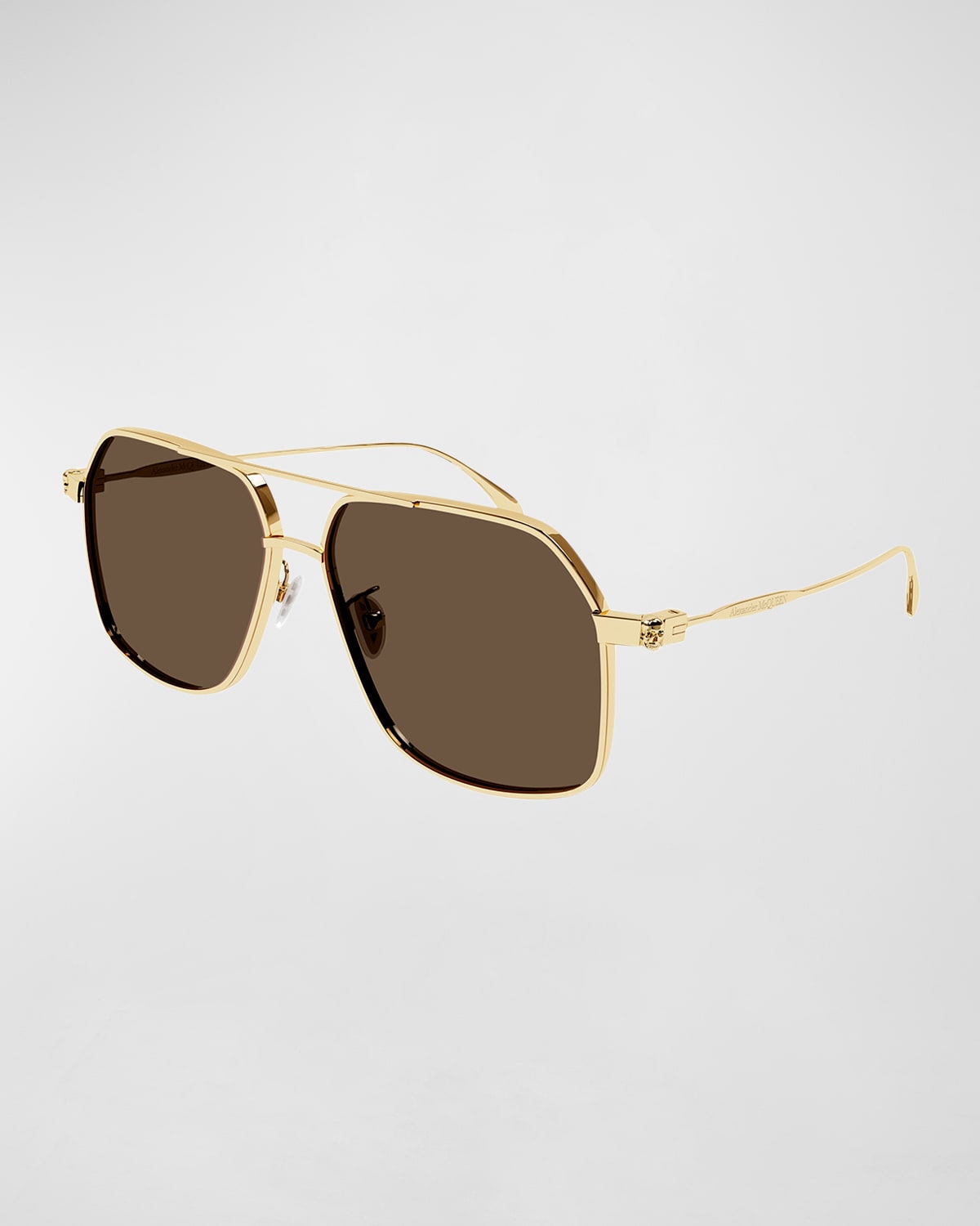 Alexander Mcqueen Men's Double-bridge Metal Skull Aviator Sunglasses In Gold