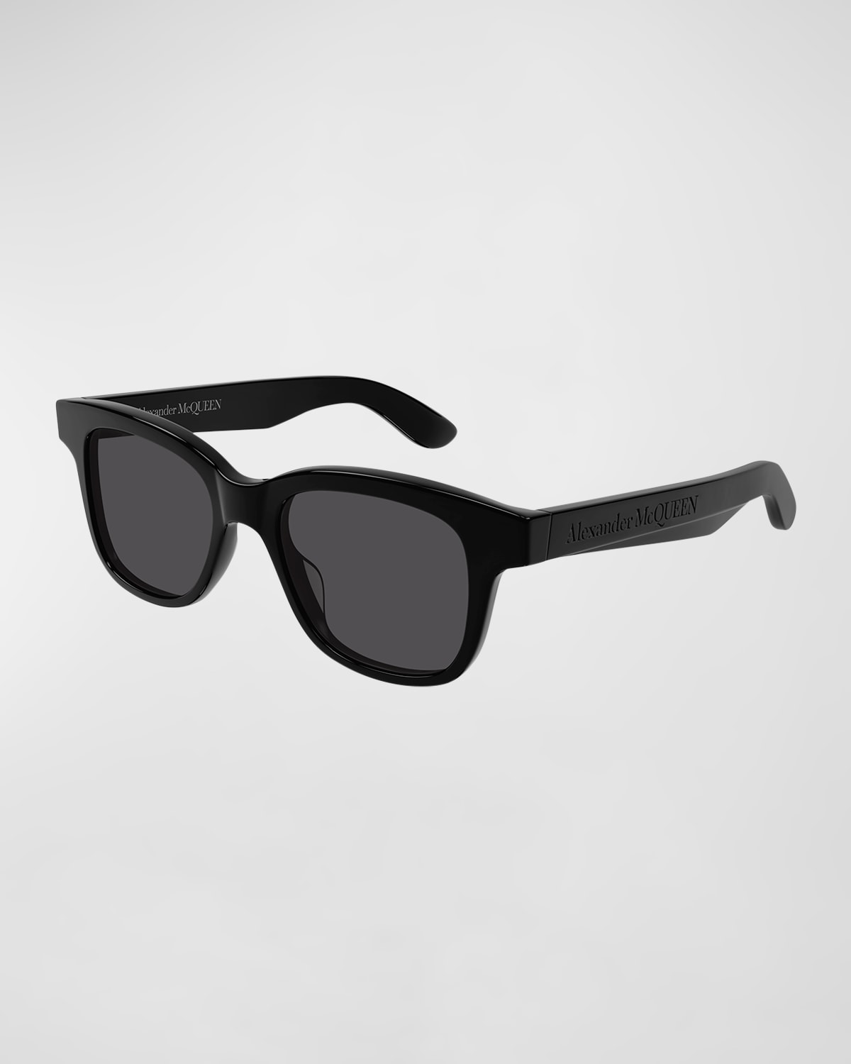 Alexander Mcqueen Men's Debossed Logo Rectangle Sunglasses In Black