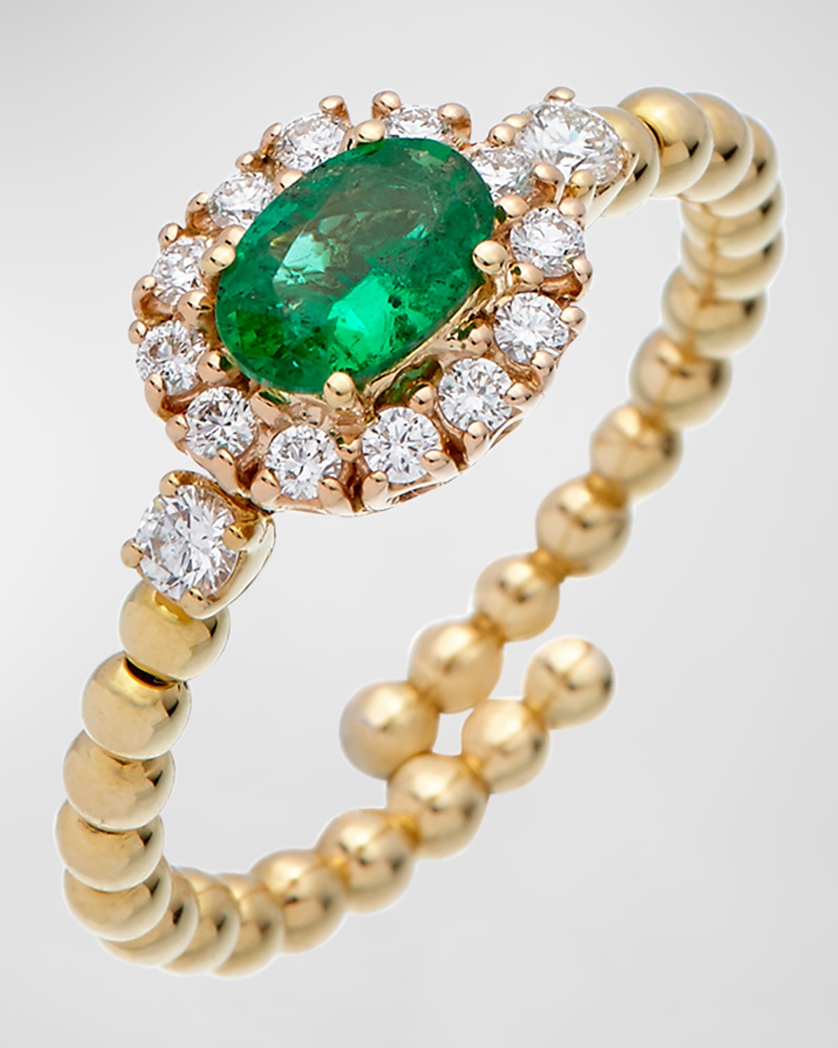 Emerald and Diamond Spring Ball Bracelet in 18K Yellow Gold