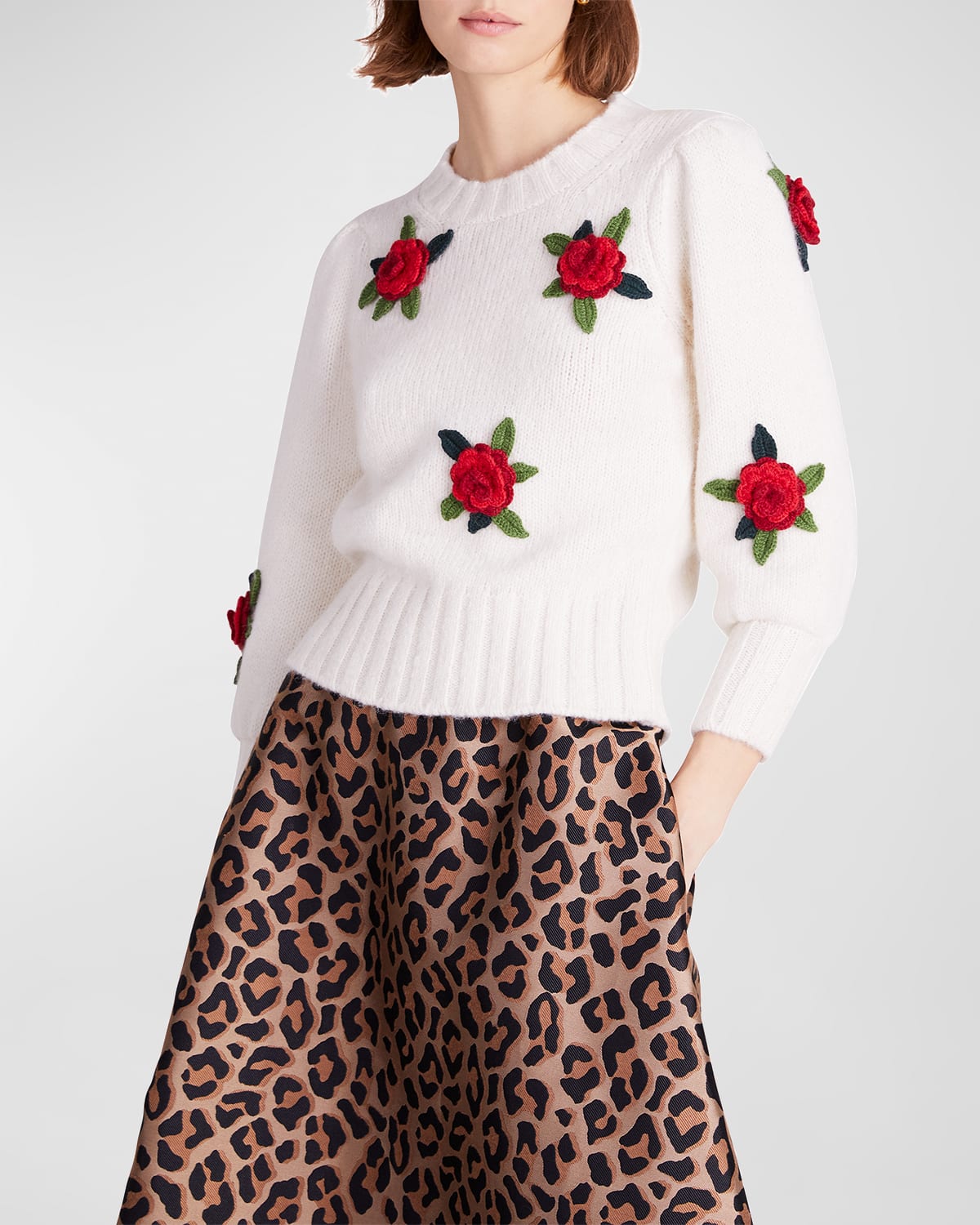 KATE SPADE CREWNECK CROCHET ROSES SWEATER